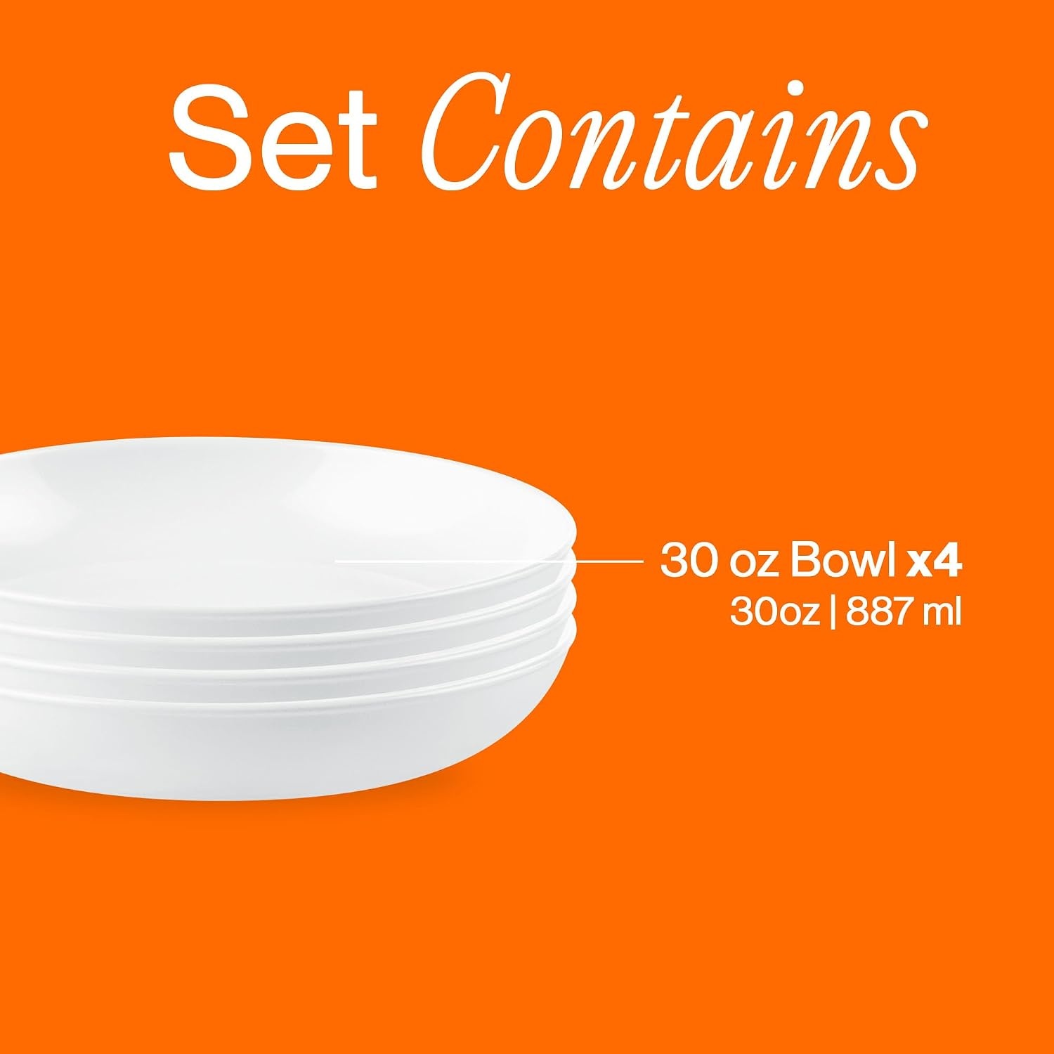 image:imageCorelle 4Pc Versa Bowls for Pasta Salad and More Service for 4 Durable and EcoFriendly 30Oz Compact Stack Bowl Set Microwave and Dishwasher Safe White4PC 30oz Bowls