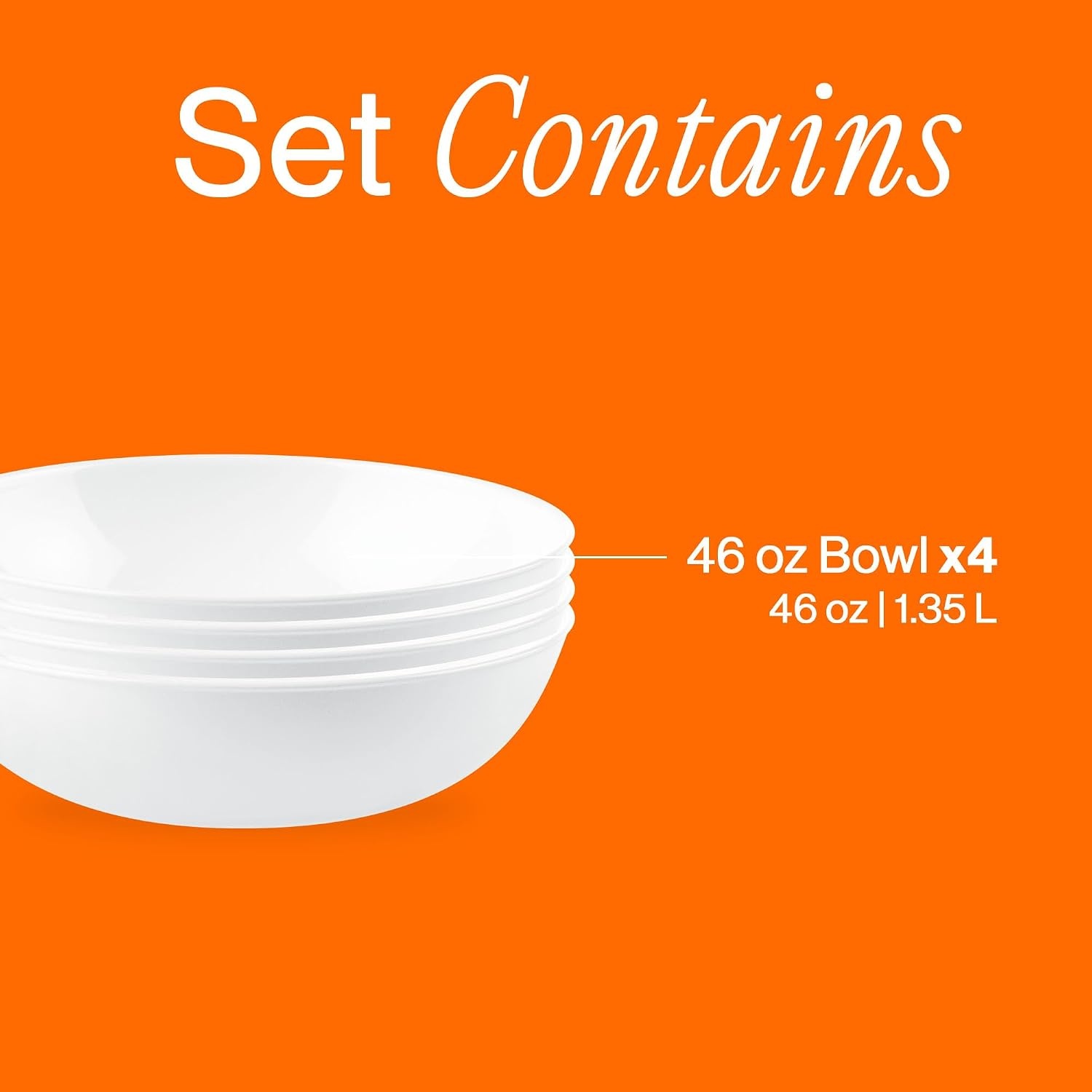 image:imageCorelle 4Pc Versa Bowls for Pasta Salad and More Service for 4 Durable and EcoFriendly 30Oz Compact Stack Bowl Set Microwave and Dishwasher Safe White4PC 46oz Bowls