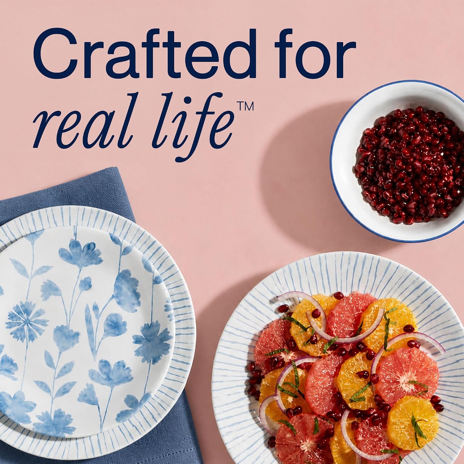 image:imageCorelle 6Piece 18oz Round Bowls Vitrelle Triple Layer Glass Perfect for Soup Cereal and Snacks Lightweight Chip and Scratch Resistant Microwave and Dishwasher Safe Botanical StripesBotanical Stripes