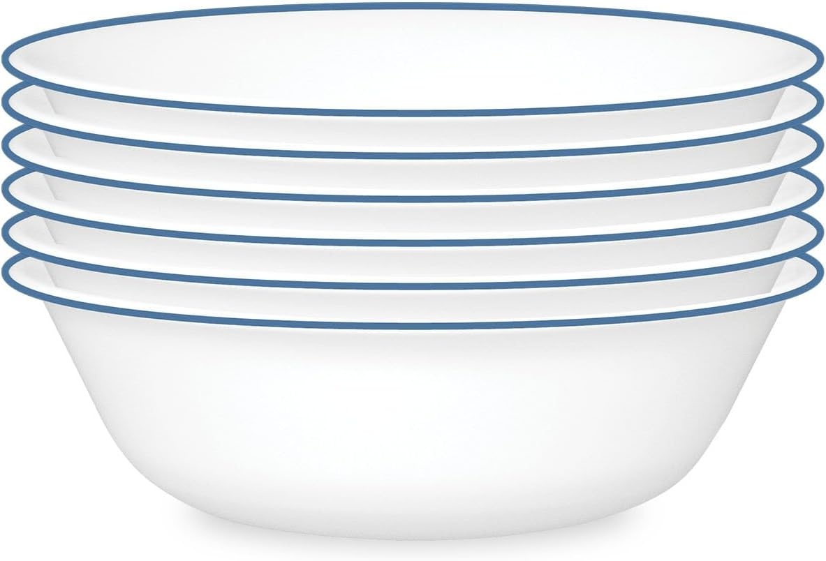 image:imageCorelle 6Piece 18oz Round Bowls Vitrelle Triple Layer Glass Perfect for Soup Cereal and Snacks Lightweight Chip and Scratch Resistant Microwave and Dishwasher Safe Botanical StripesBotanical Stripes