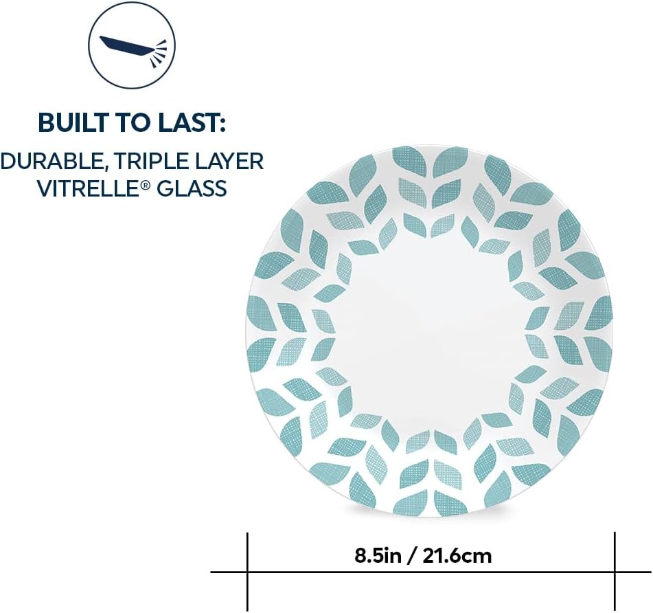 image:imageCorelle Global Collection Vitrelle 6Piece Dinner Lunch Set Triple Layer Recycled Glass Lightweight EcoFriendly Round 812Inch Plates Set Northern Pines6Piece Lunch Plates 85