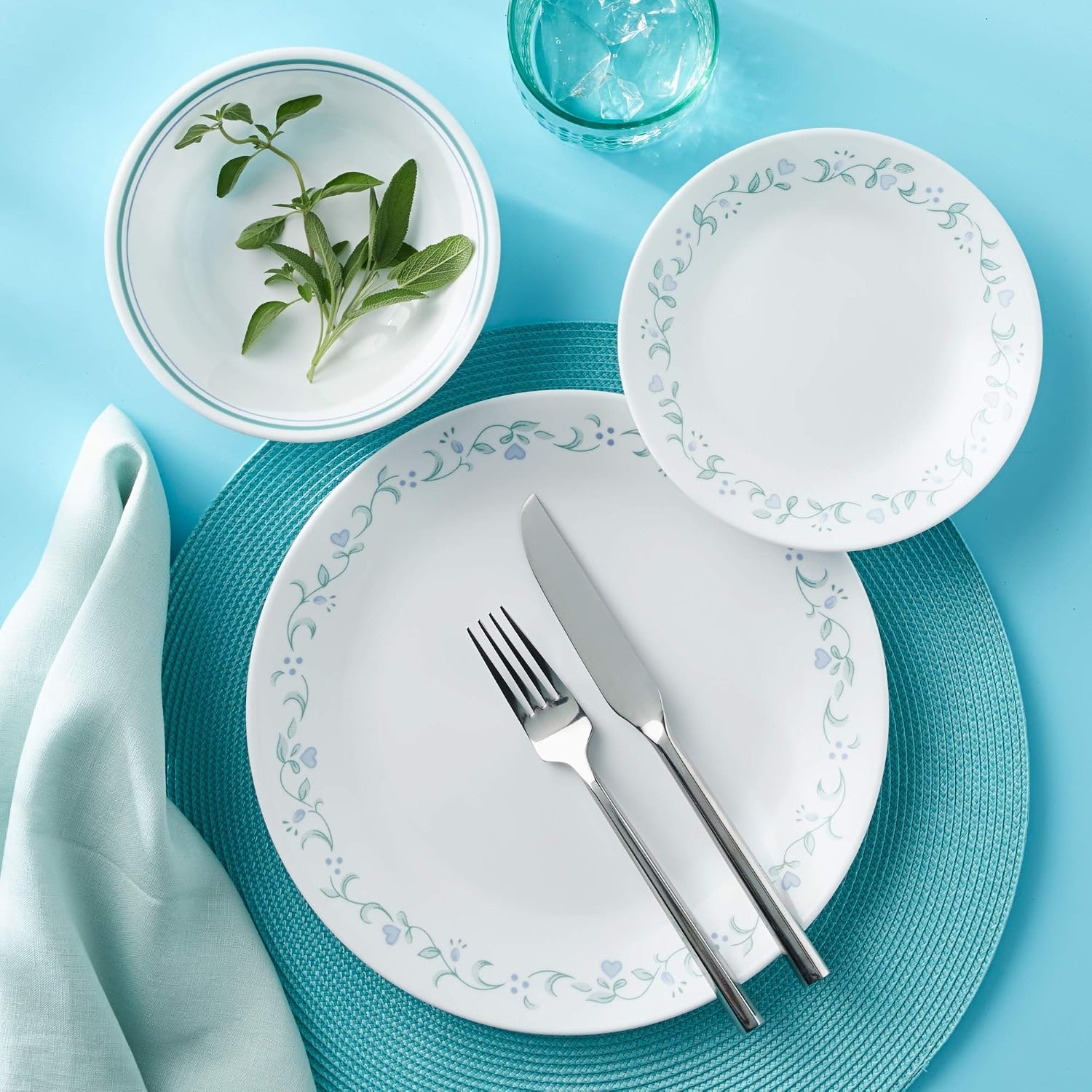 image:imageCorelle Rolling Waves 85 Lunch Plates Set of 6 Coastal Blue Vitrelle Glass Salad amp Lunch Plates Lightweight ChipResistant Dishwasher Microwave amp Oven Safe Made in USACountry Cottage