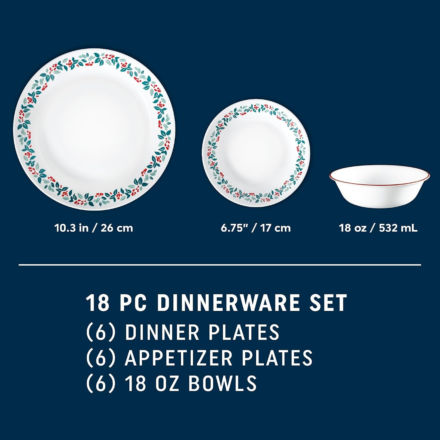 image:imageCorelle Vitrelle 18Piece Christmas Service for 6 Dinnerware Set Triple Layer Glass and Chip Resistant Lightweight Round Holiday Plates and Bowls Set Winter BerriesWinter Berries