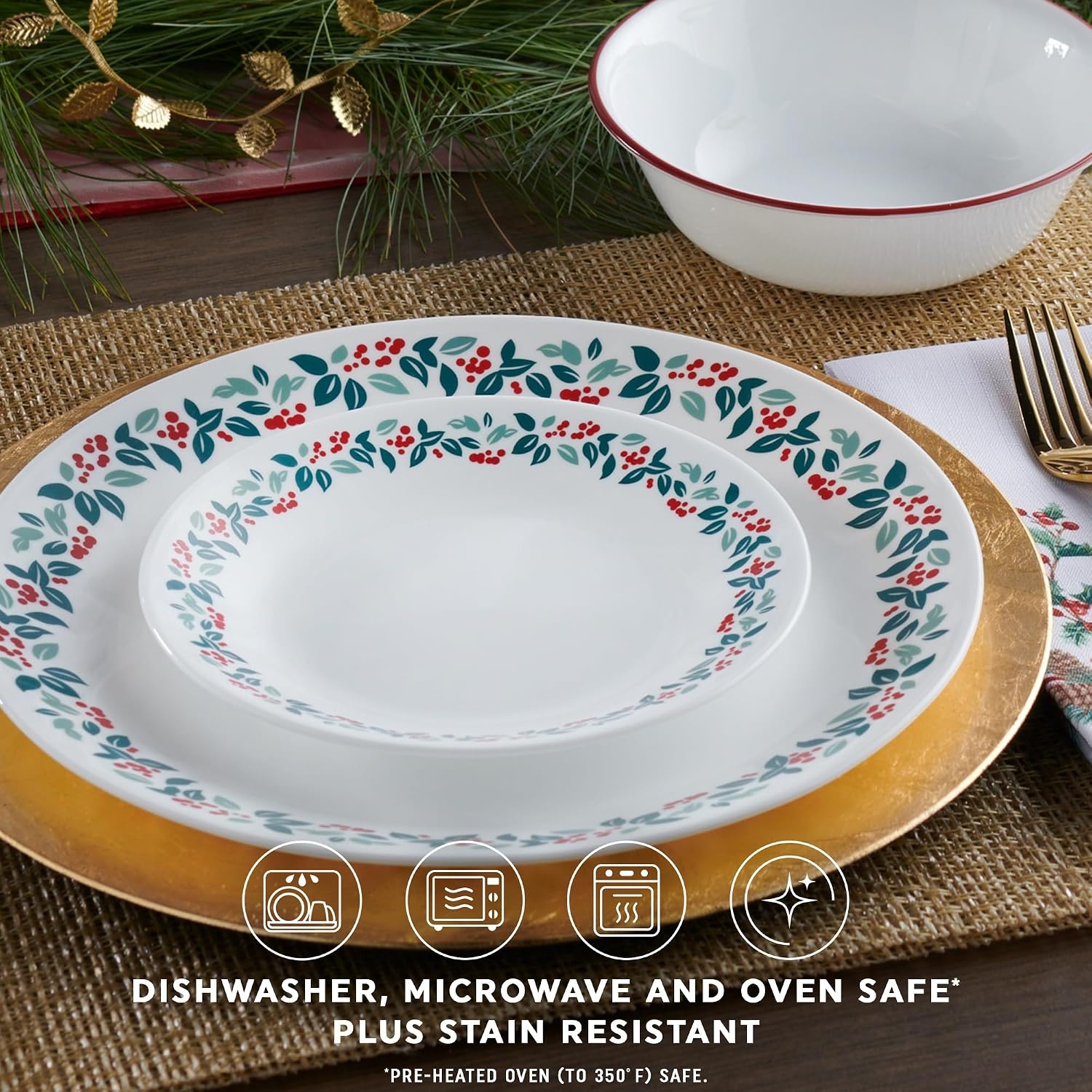 image:imageCorelle Vitrelle 18Piece Christmas Service for 6 Dinnerware Set Triple Layer Glass and Chip Resistant Lightweight Round Holiday Plates and Bowls Set Winter BerriesWinter Berries