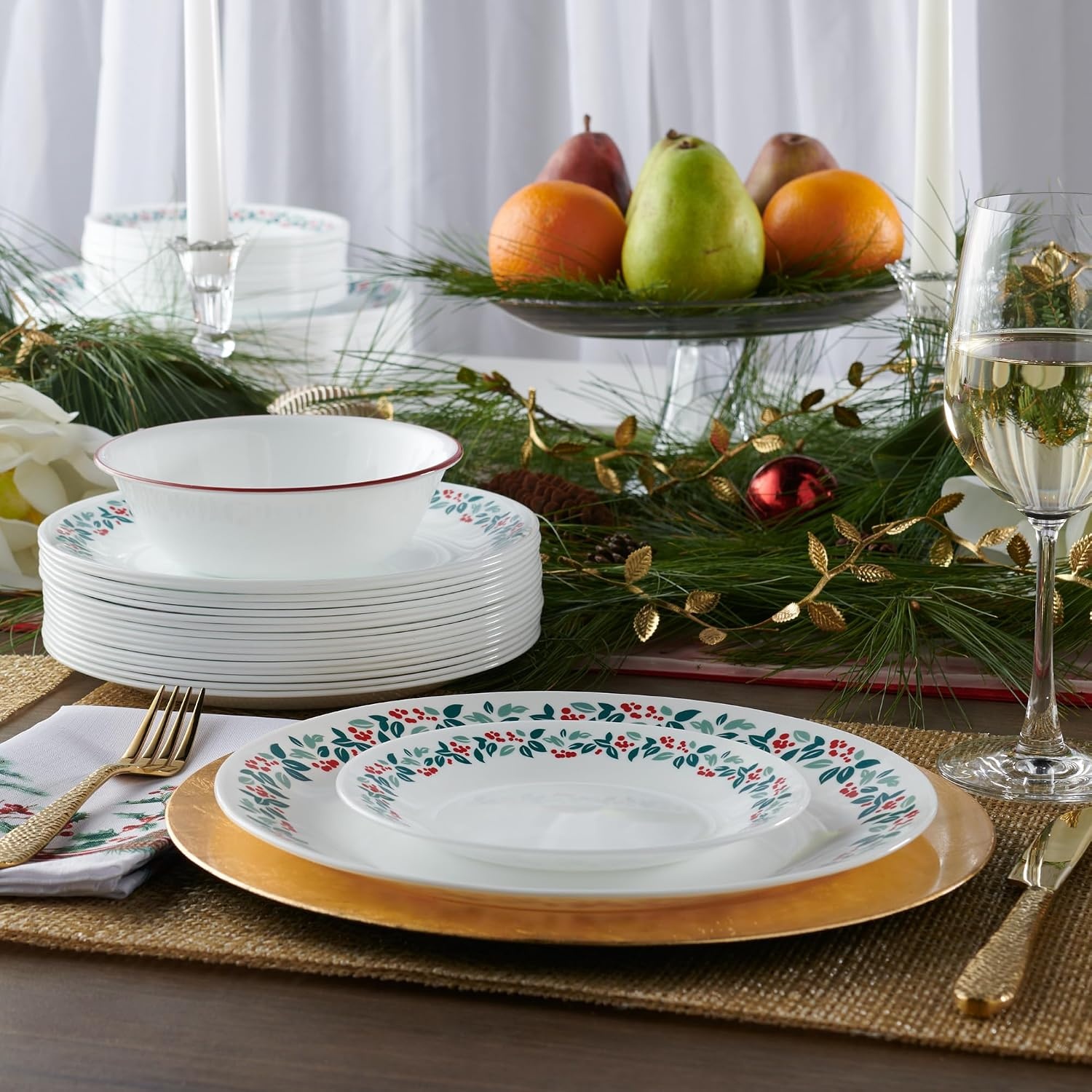 image:imageCorelle Vitrelle 18Piece Christmas Service for 6 Dinnerware Set Triple Layer Glass and Chip Resistant Lightweight Round Holiday Plates and Bowls Set Winter BerriesWinter Berries