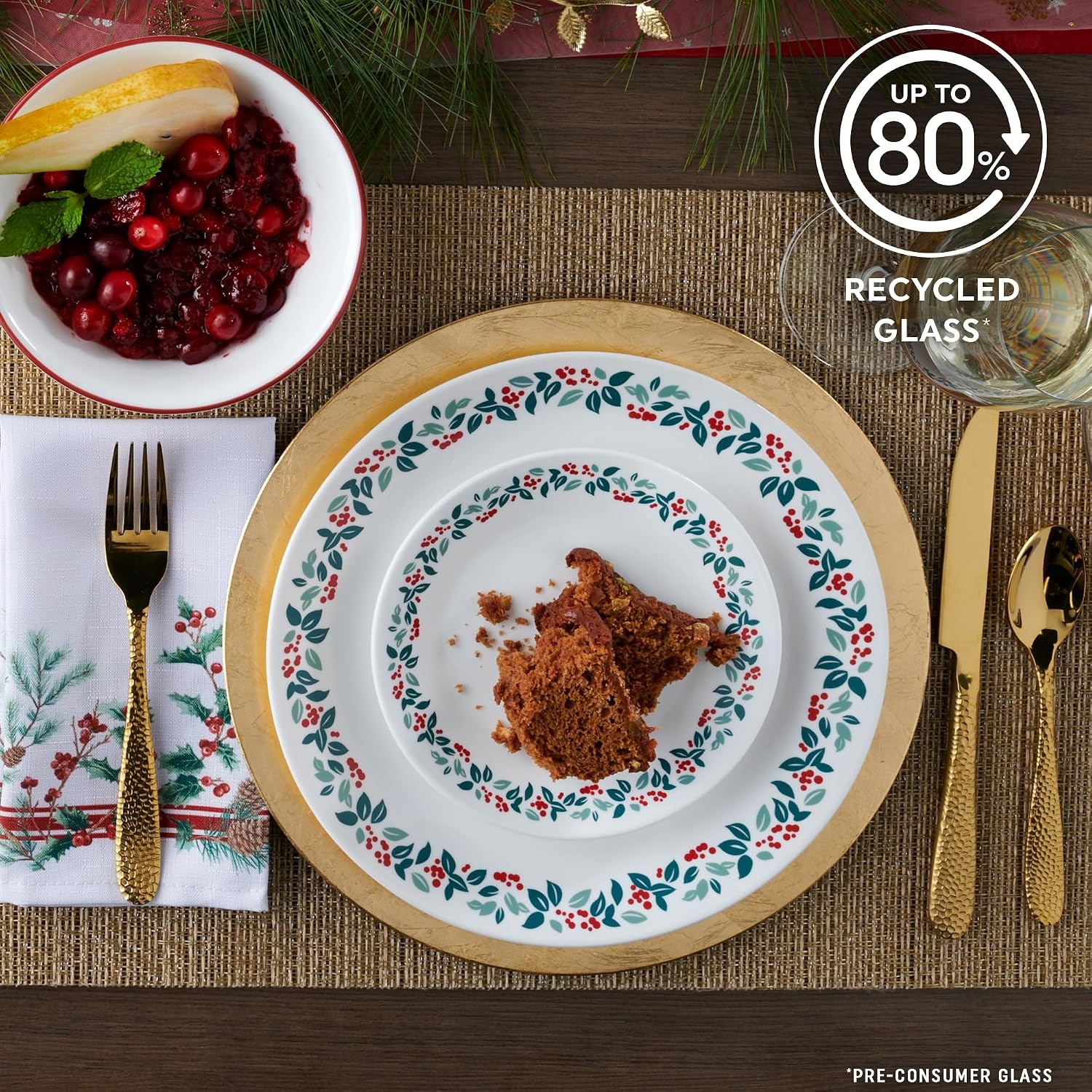 image:imageCorelle Vitrelle 18Piece Christmas Service for 6 Dinnerware Set Triple Layer Glass and Chip Resistant Lightweight Round Holiday Plates and Bowls Set Winter BerriesWinter Berries