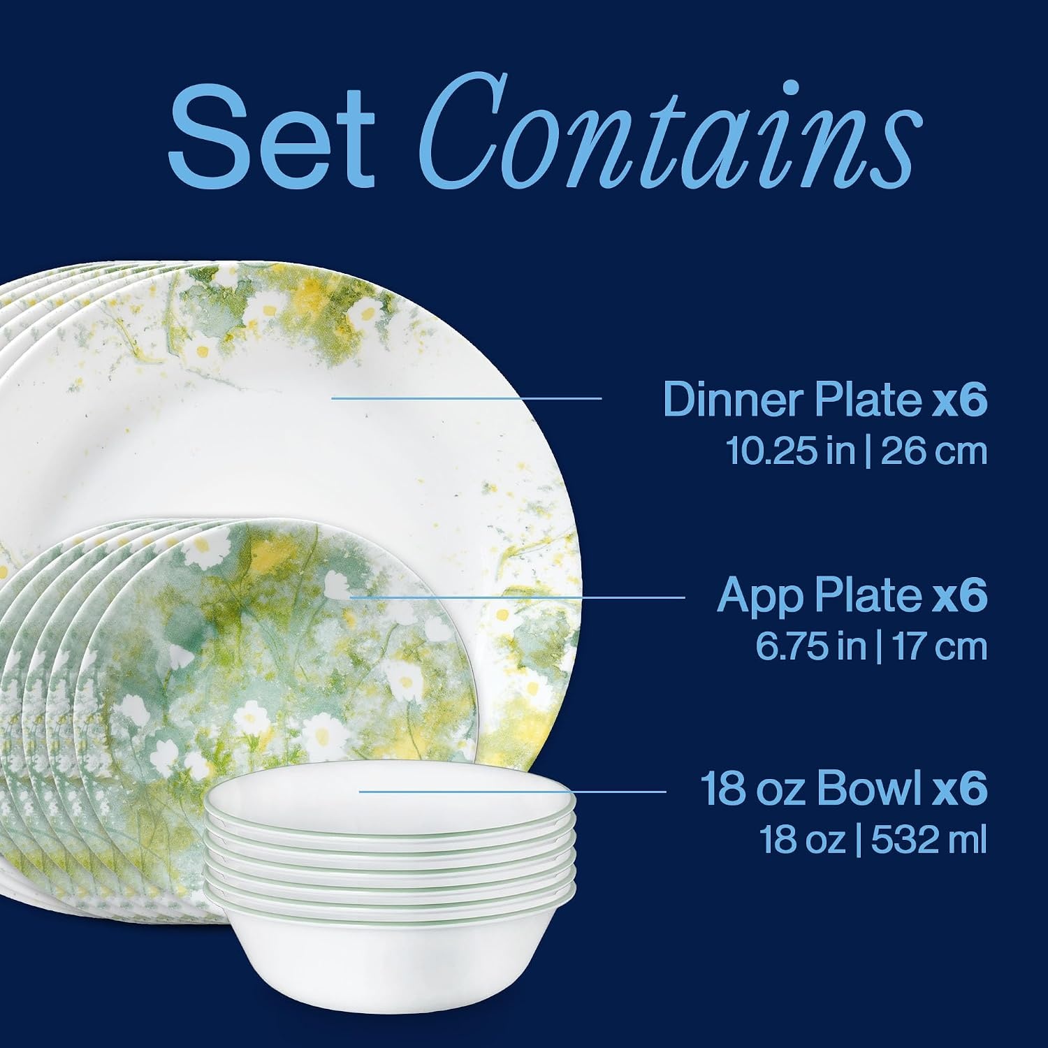 image:imageCorelle Vitrelle 18Piece Service for 6 Dinnerware Set Triple Layer Glass and Chip Resistant Lightweight Round Plates and Bowls Set PortofinoBeverly