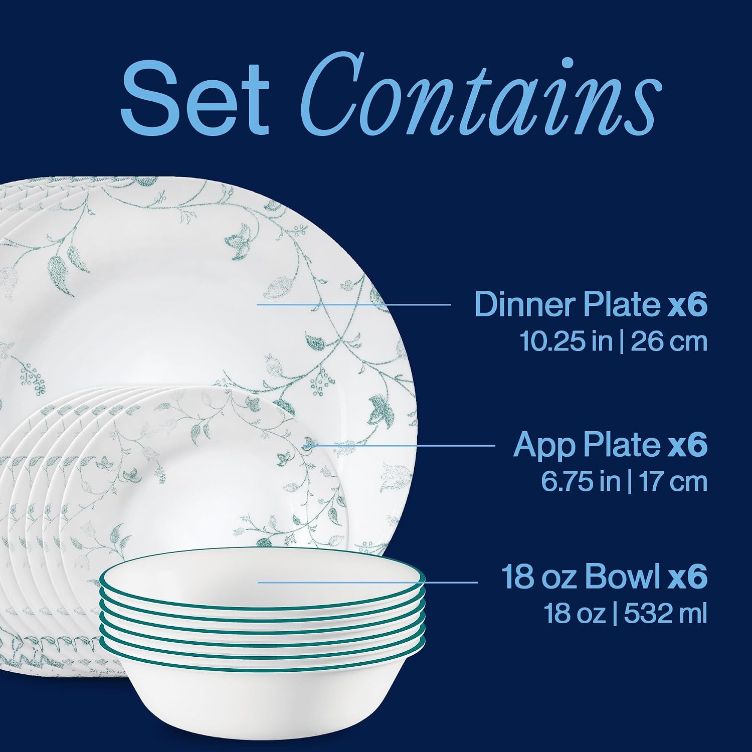 image:imageCorelle Vitrelle 18Piece Service for 6 Dinnerware Set Triple Layer Glass and Chip Resistant Lightweight Round Plates and Bowls Set PortofinoChambord