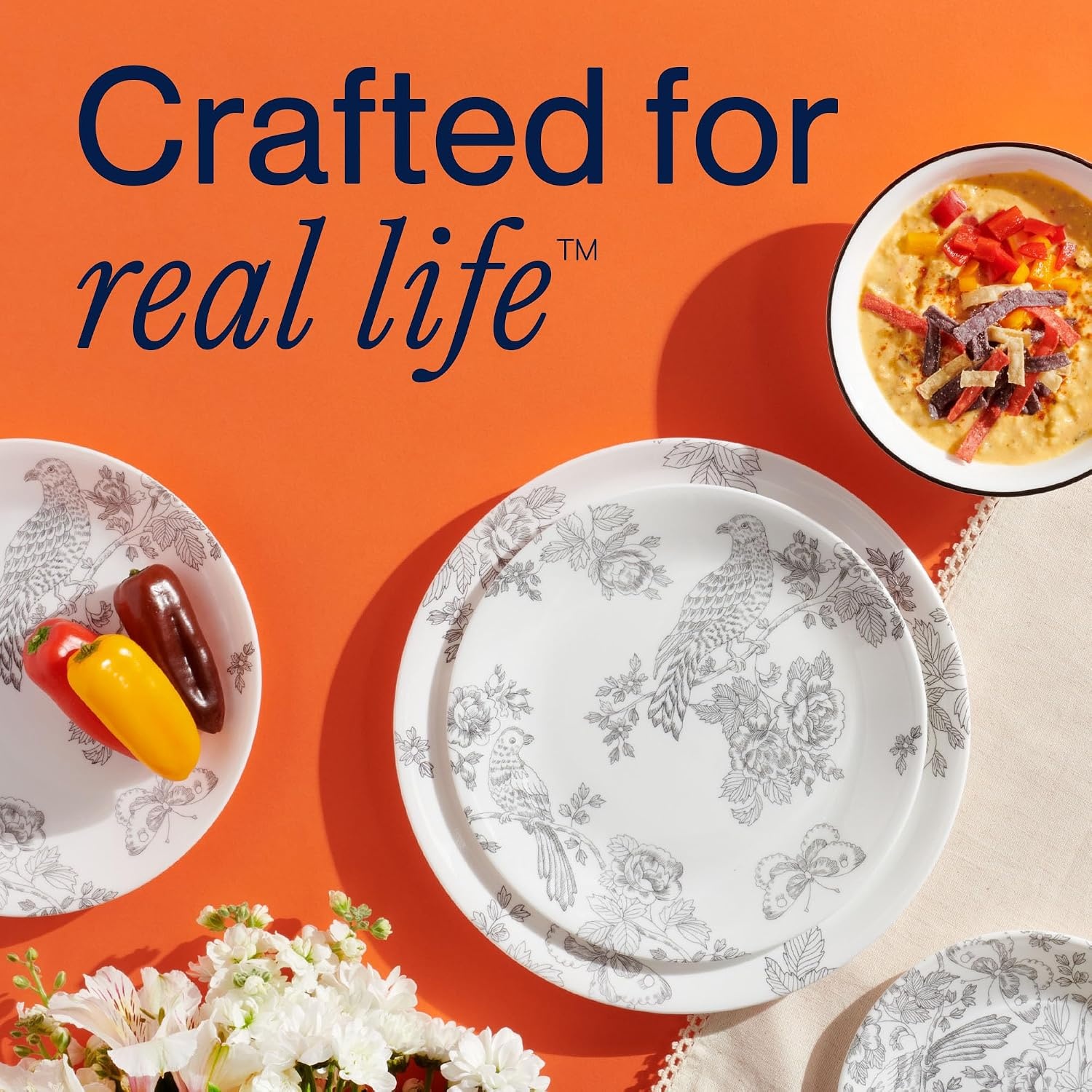 image:imageCorelle Vitrelle 18Piece Service for 6 Dinnerware Set Triple Layer Glass and Chip Resistant Lightweight Round Plates and Bowls Set PortofinoFrancheska