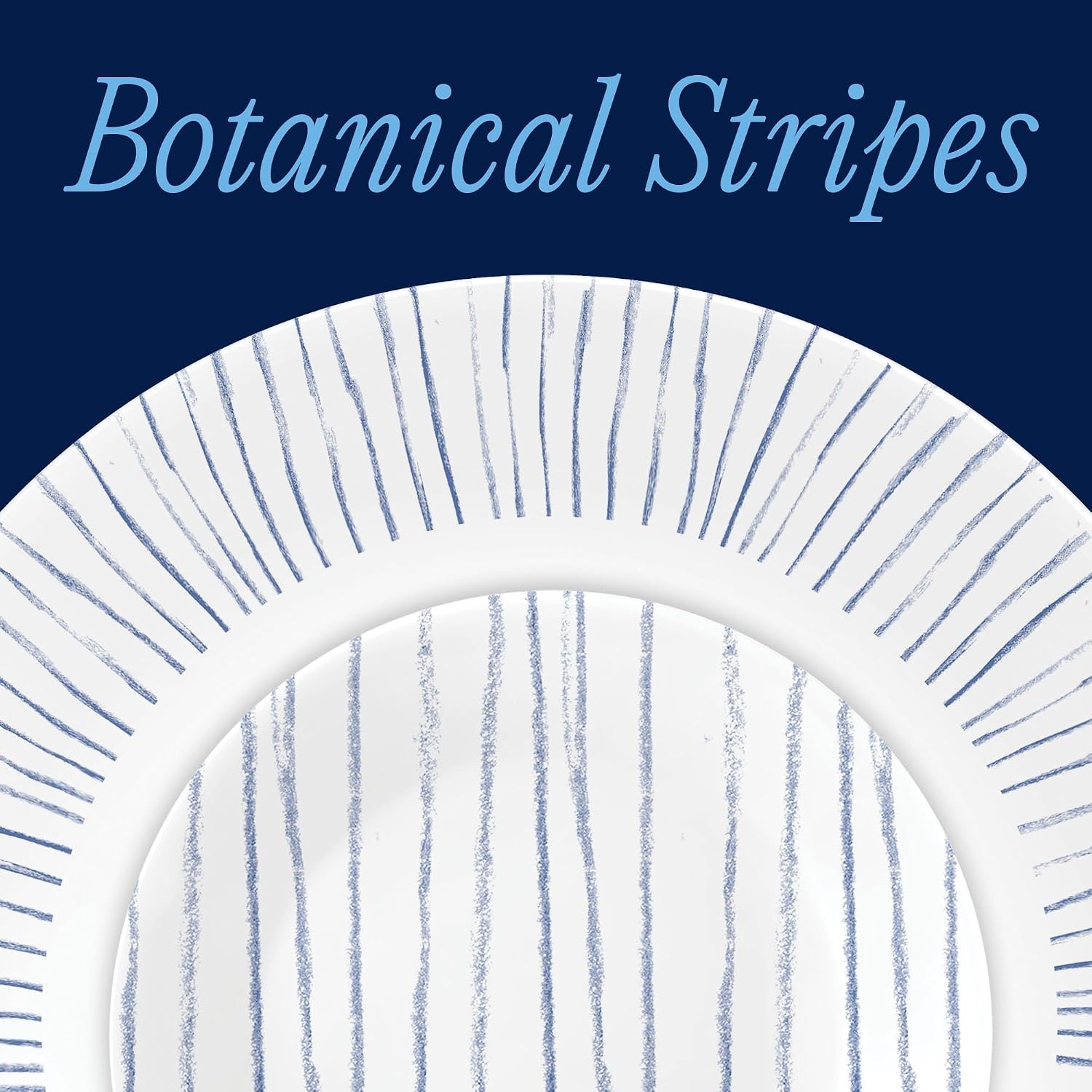 image:imageCorelle Vitrelle 18Piece Service for 6 Dinnerware Set Triple Layer Glass and Chip Resistant Lightweight Round Plates and Bowls Set PortofinoNautical Stripes