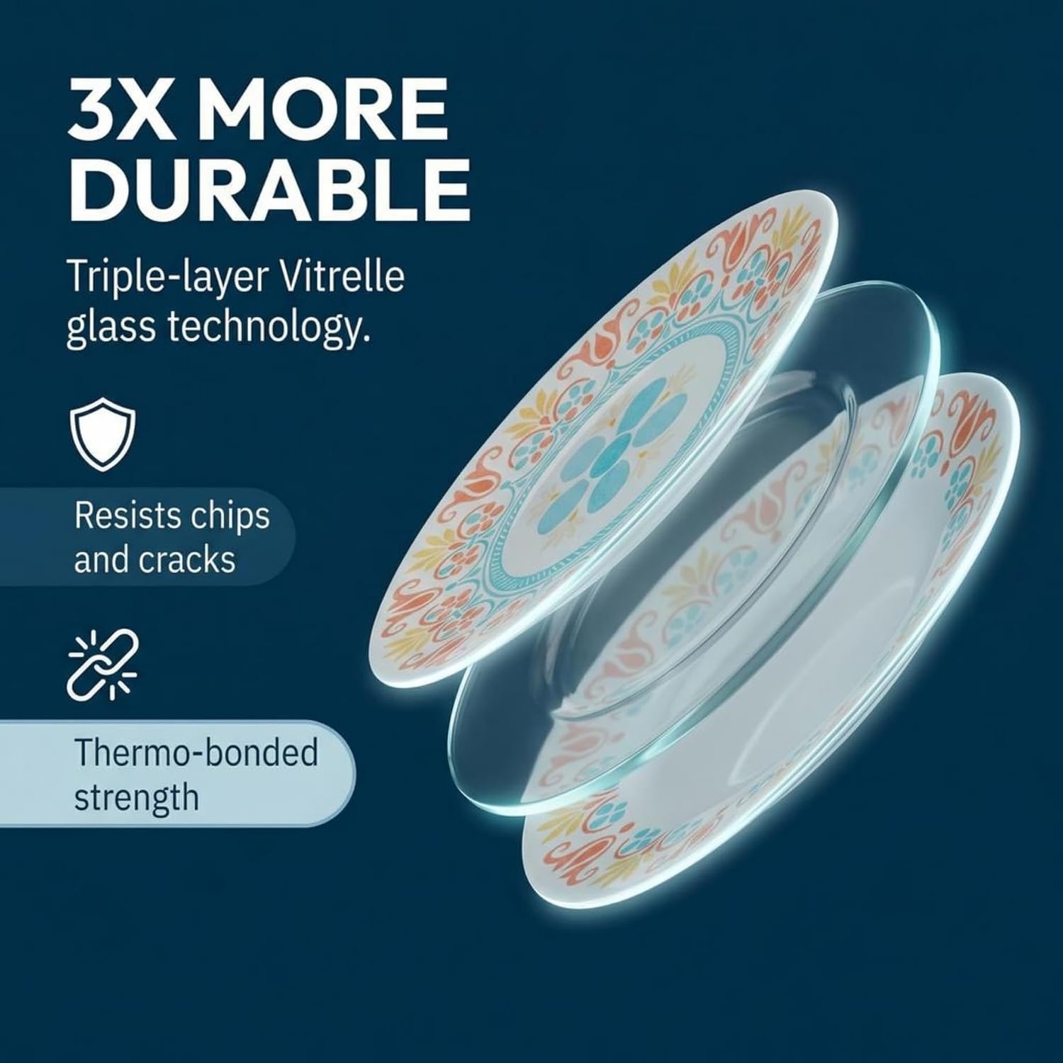 image:imageCorelle Vitrelle 18Piece Service for 6 Dinnerware Set Triple Layer Glass and Chip Resistant Lightweight Round Plates and Bowls Set PortofinoTerracotta Dreams