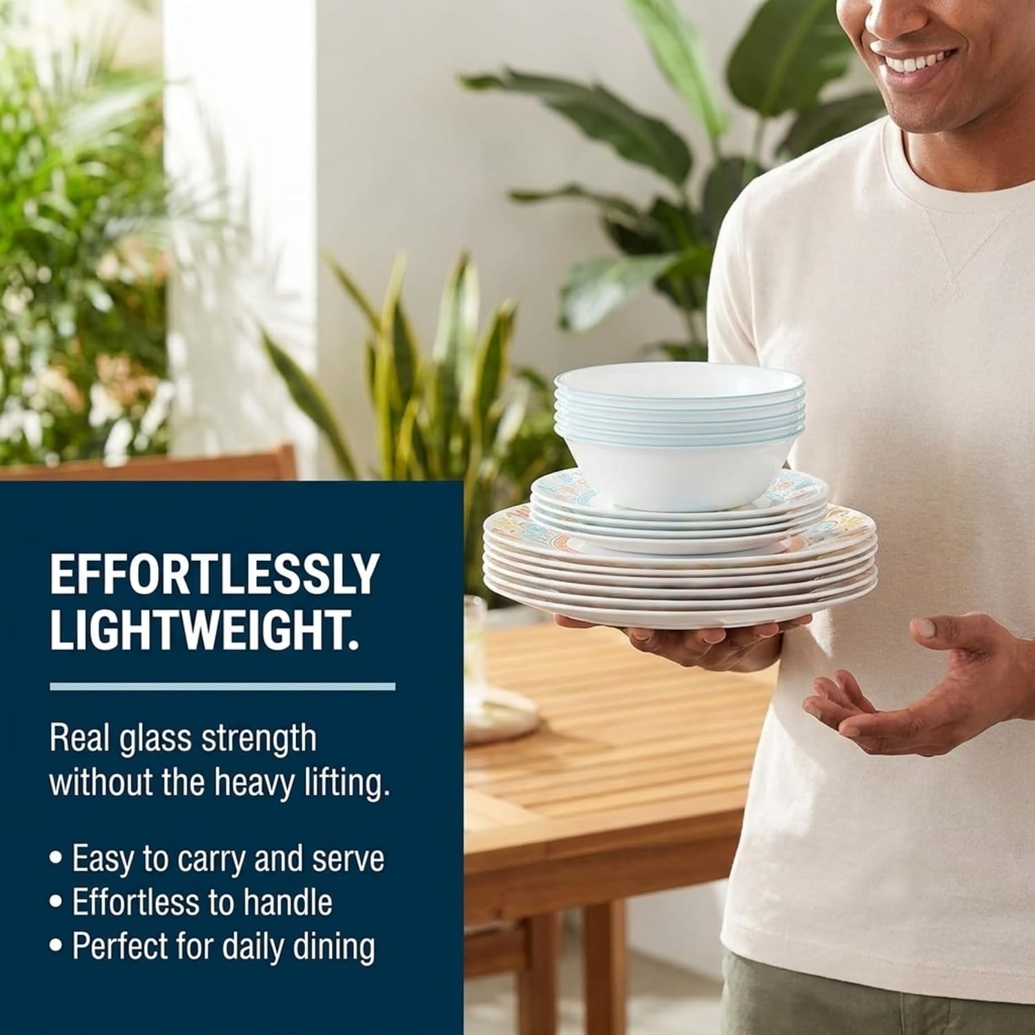 image:imageCorelle Vitrelle 18Piece Service for 6 Dinnerware Set Triple Layer Glass and Chip Resistant Lightweight Round Plates and Bowls Set PortofinoTerracotta Dreams