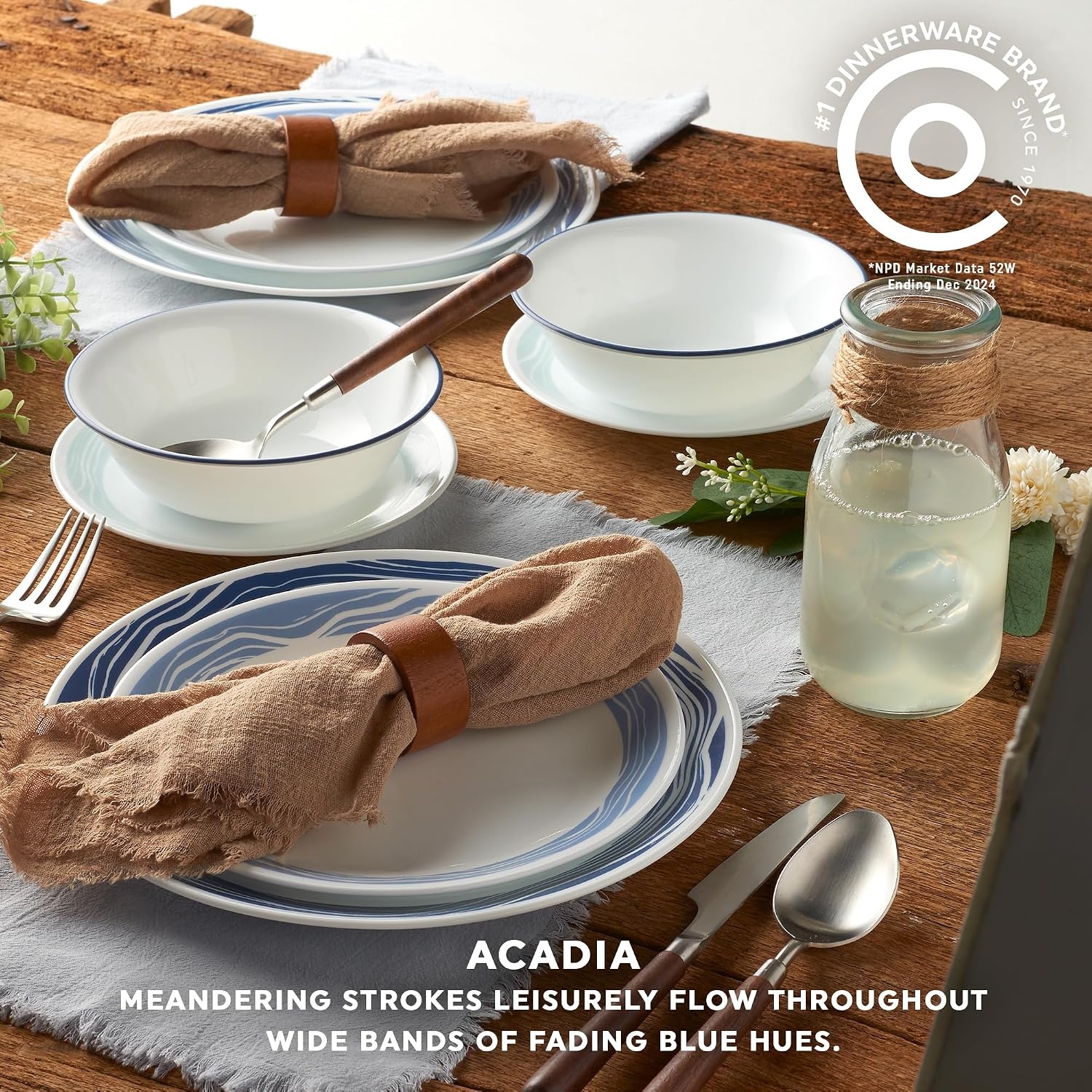 image:imageCorelle Vitrelle 18Piece Service for 6 Dinnerware Set Triple Layer Glass and Chip Resistant Lightweight Round Plates and Bowls Set Winter Frost WhiteAcadia