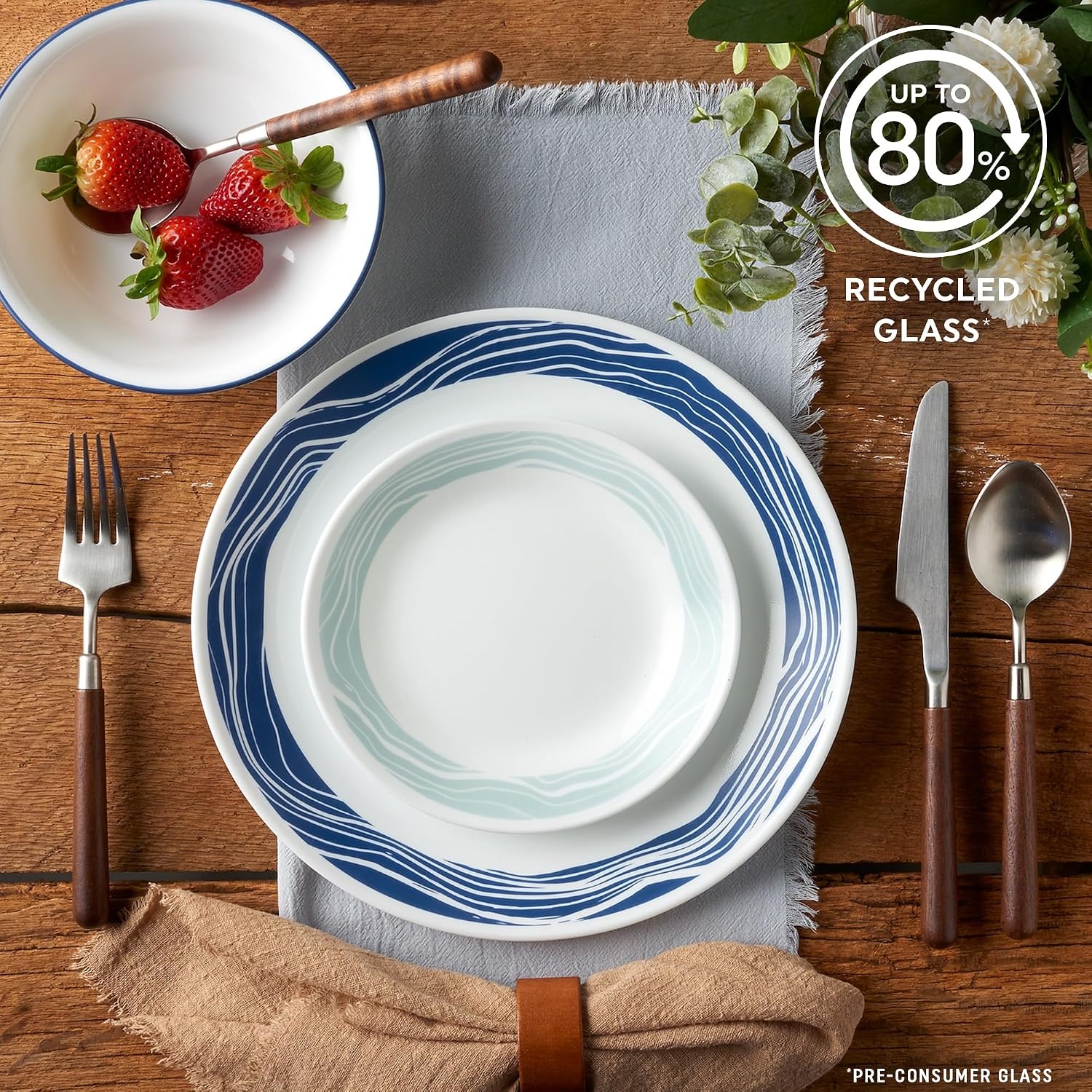 image:imageCorelle Vitrelle 18Piece Service for 6 Dinnerware Set Triple Layer Glass and Chip Resistant Lightweight Round Plates and Bowls Set Winter Frost WhiteAcadia