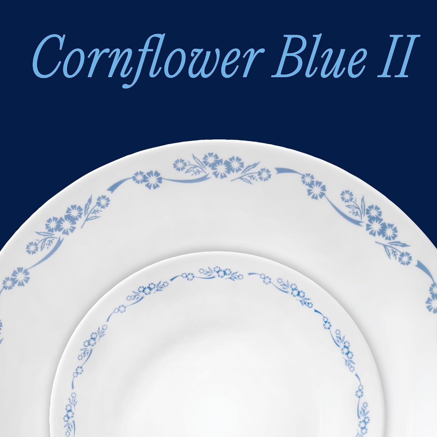 image:imageCorelle Vitrelle 18Piece Service for 6 Dinnerware Set Triple Layer Glass and Chip Resistant Lightweight Round Plates and Bowls Set Winter Frost WhiteCornflower Blue