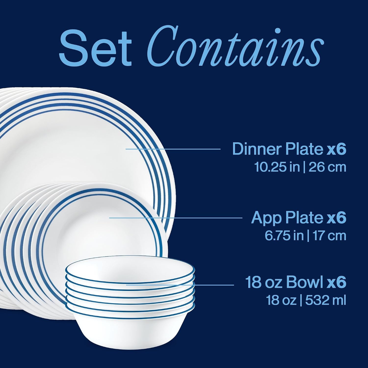 image:imageCorelle Vitrelle 18Piece Service for 6 Dinnerware Set Triple Layer Glass and Chip Resistant Lightweight Round Plates and Bowls Set Winter Frost WhiteLaila
