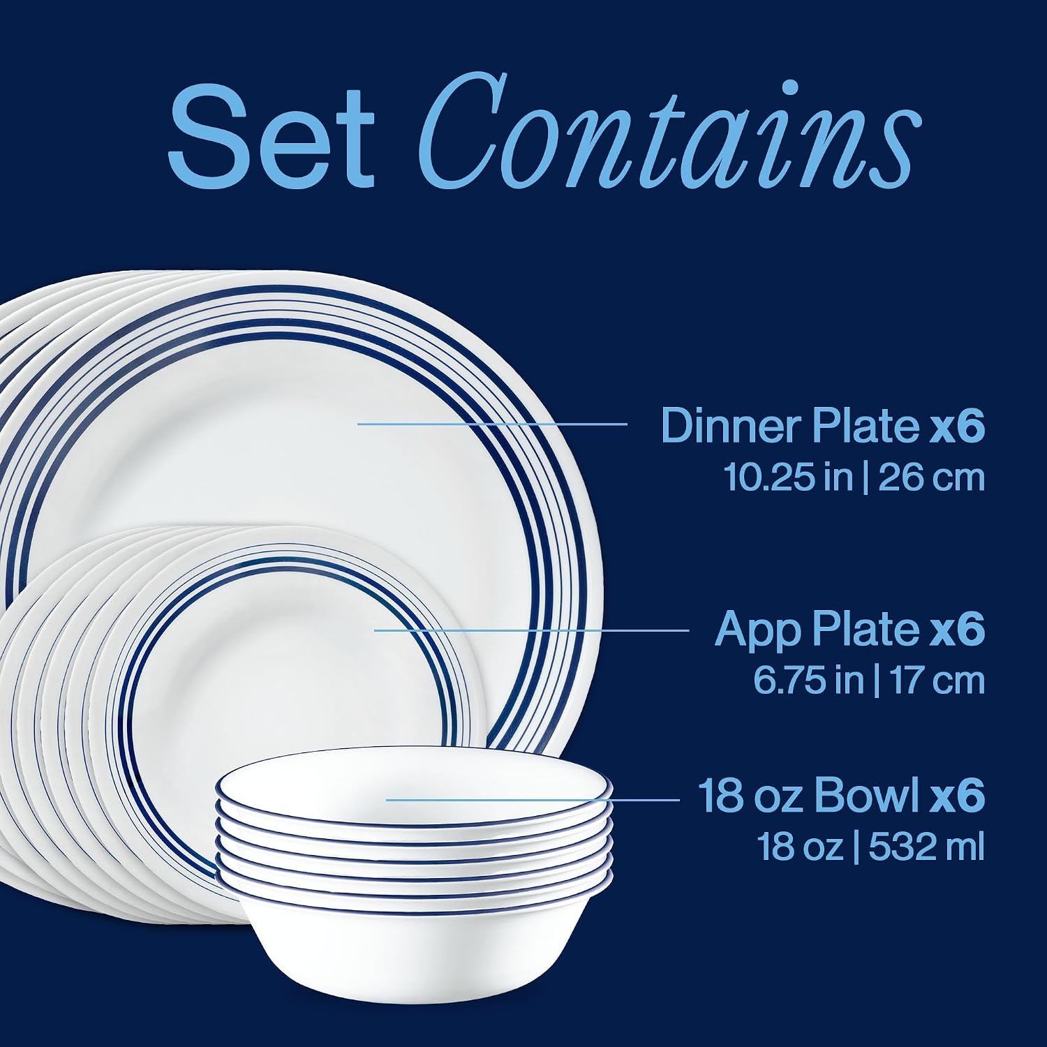image:imageCorelle Vitrelle 18Piece Service for 6 Dinnerware Set Triple Layer Glass and Chip Resistant Lightweight Round Plates and Bowls Set Winter Frost WhiteLeo