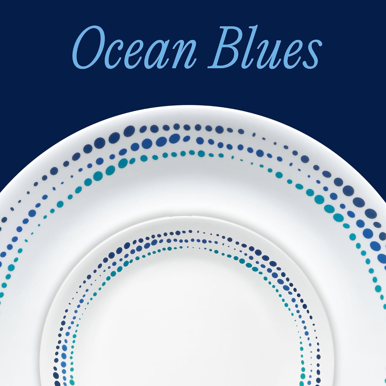 image:imageCorelle Vitrelle 18Piece Service for 6 Dinnerware Set Triple Layer Glass and Chip Resistant Lightweight Round Plates and Bowls Set Winter Frost WhiteOcean Blue