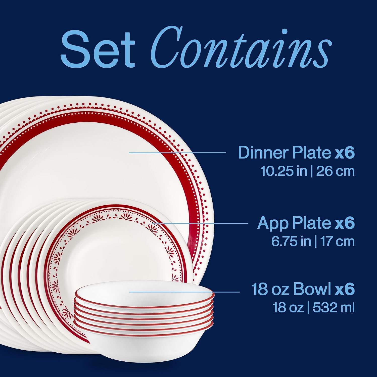 image:imageCorelle Vitrelle 18Piece Service for 6 Dinnerware Set Triple Layer Glass and Chip Resistant Lightweight Round Plates and Bowls Set Winter Frost WhiteSadie