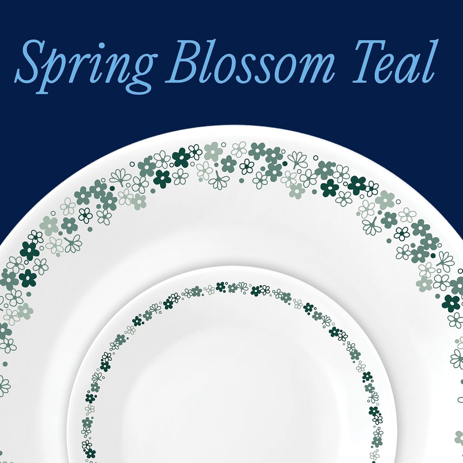 image:imageCorelle Vitrelle 18Piece Service for 6 Dinnerware Set Triple Layer Glass and Chip Resistant Lightweight Round Plates and Bowls Set Winter Frost WhiteSpring Blossom Teal