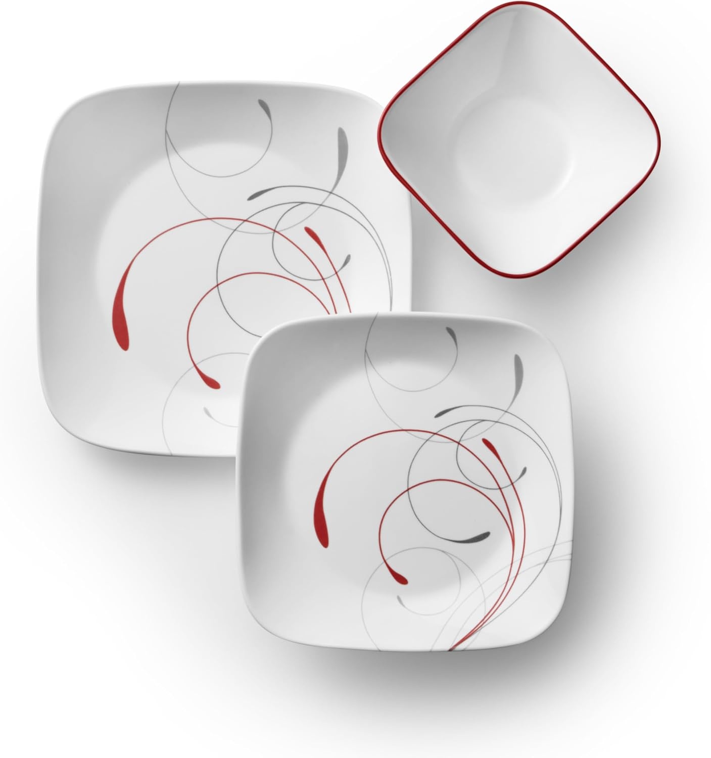 image:imageCorelle Vitrelle 18Piece Service for 6 Square Dinnerware Set Triple Layer Glass and Chip Resistant Lightweight Square Plates and Bowls Set Pure WhiteSplendor