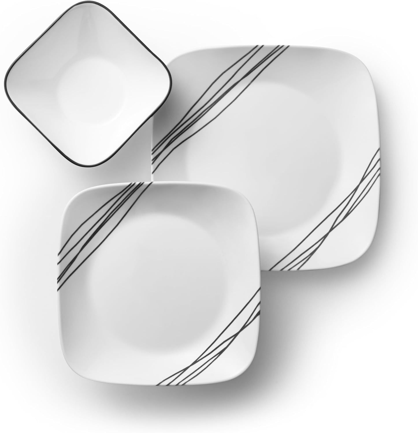 image:imageCorelle Vitrelle 18Piece Service for 6 Square Dinnerware Set Triple Layer Glass and Chip Resistant Lightweight Square Plates and Bowls Set Pure WhiteSimple Sketch