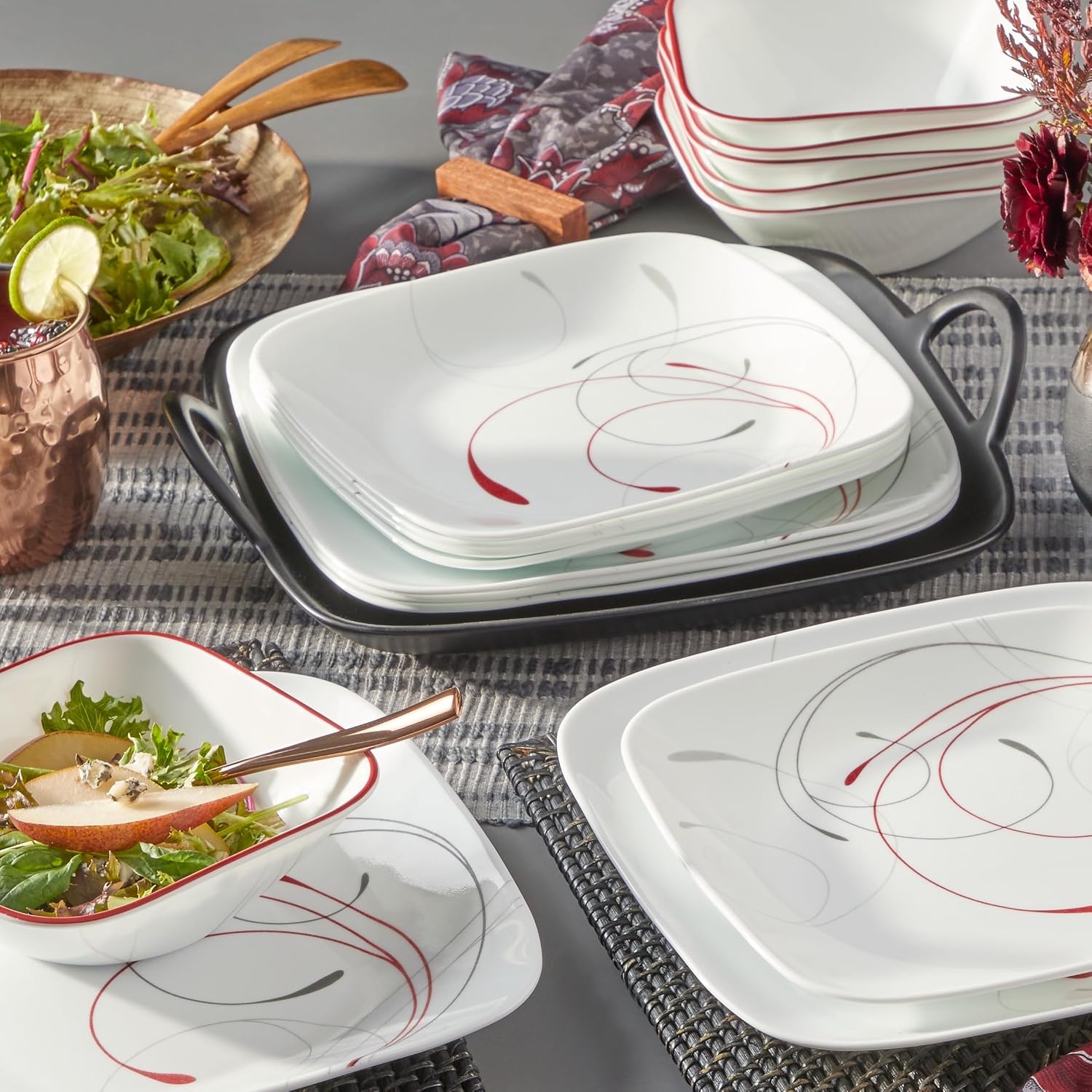 image:imageCorelle Vitrelle 18Piece Service for 6 Square Dinnerware Set Triple Layer Glass and Chip Resistant Lightweight Square Plates and Bowls Set Pure WhiteSplendor