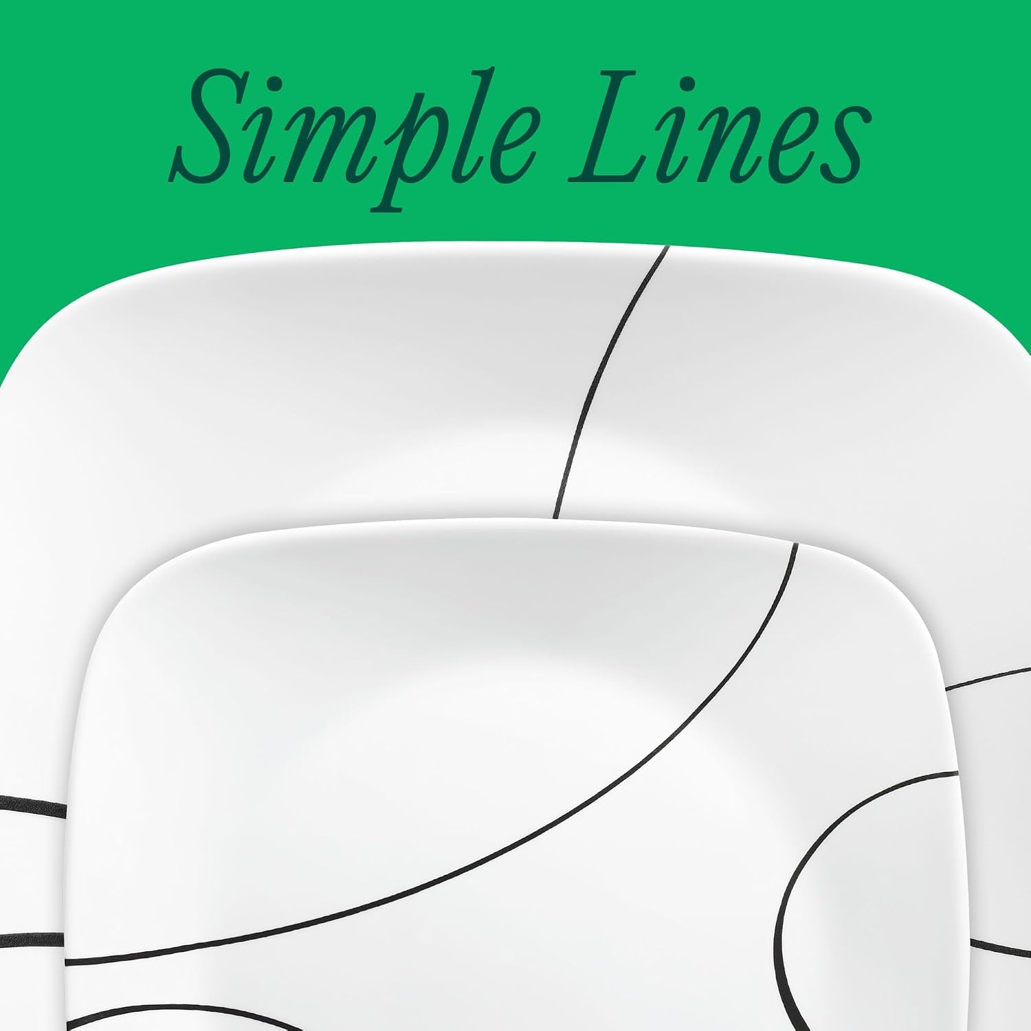 image:imageCorelle Vitrelle 18Piece Service for 6 Square Dinnerware Set Triple Layer Glass and Chip Resistant Lightweight Square Plates and Bowls Set Pure WhiteSimple Lines