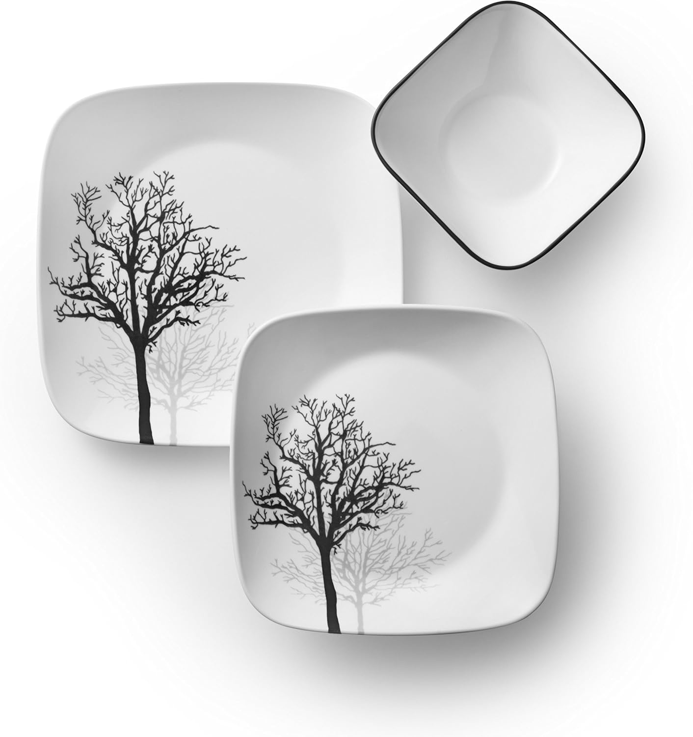 image:imageCorelle Vitrelle 18Piece Service for 6 Square Dinnerware Set Triple Layer Glass and Chip Resistant Lightweight Square Plates and Bowls Set Pure WhiteTimber Shadows