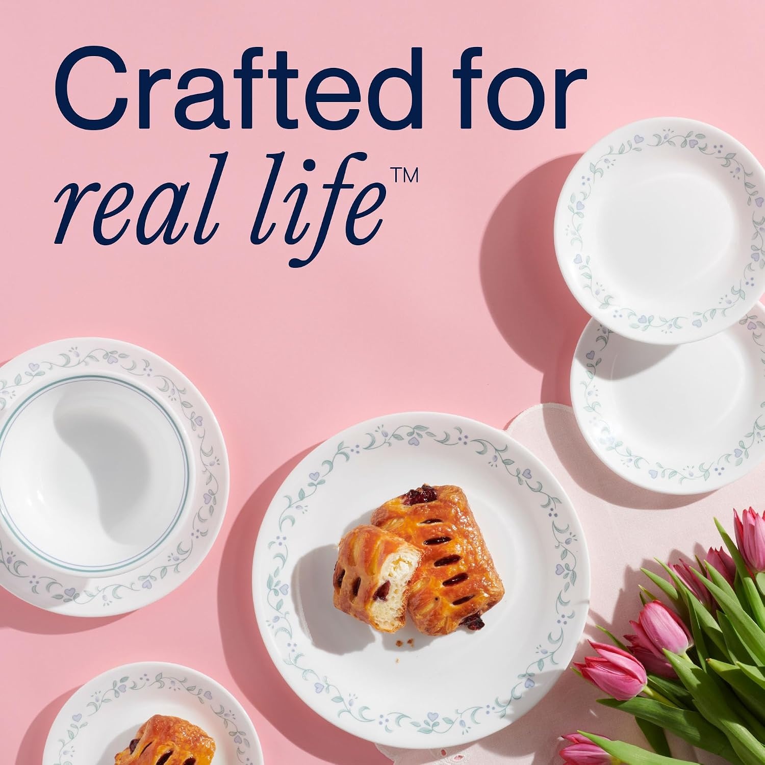 image:imageCorelle Vitrelle 675 Salad Appetizer Plate Set Triple Layer Glass and Chip Resistant Lightweight Round Plates 6Piece Country Cottage675 App Plates