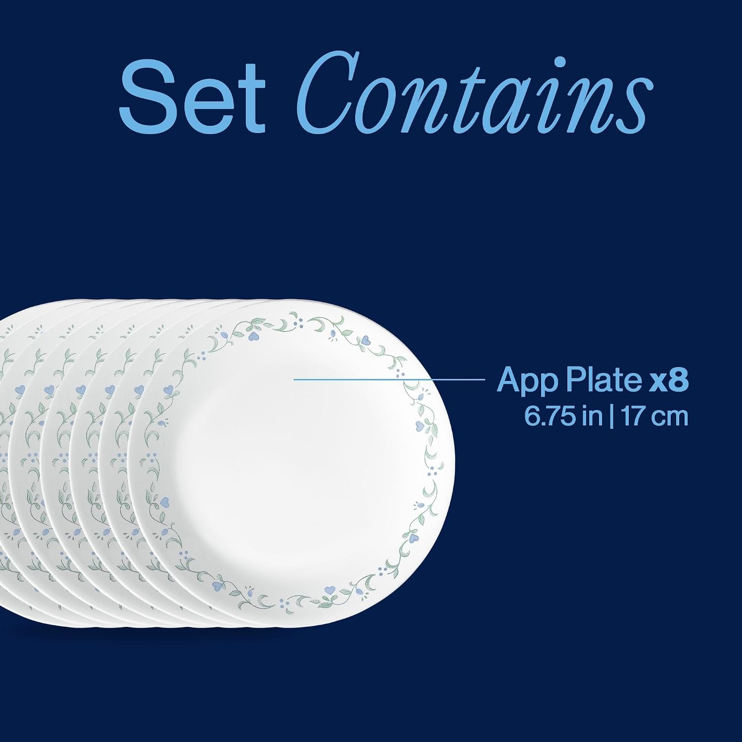 image:imageCorelle Vitrelle 675 Salad Appetizer Plate Set Triple Layer Glass and Chip Resistant Lightweight Round Plates 6Piece Country Cottage675 App Plates