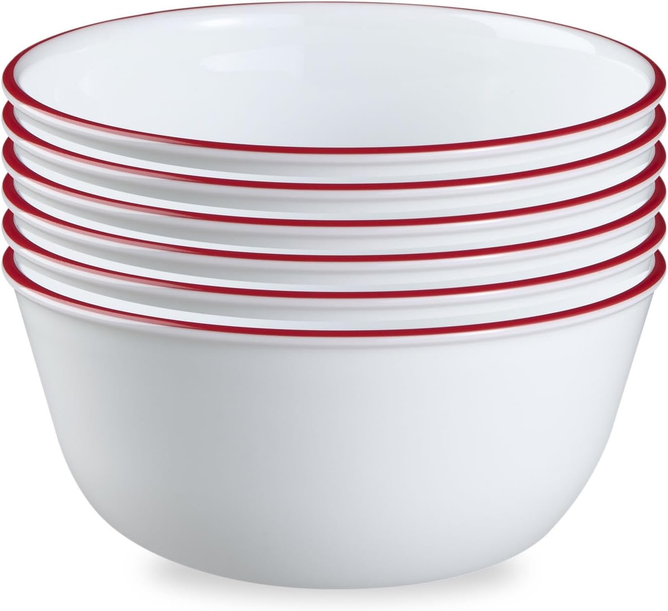 image:imageCorelle Vitrelle 6Piece 22Oz 625 Wide Cereal Soup Bowls Triple Layer Glass and Chip Resistant Lightweight Square Dinnerware Bowl Set SplendorRed Banded