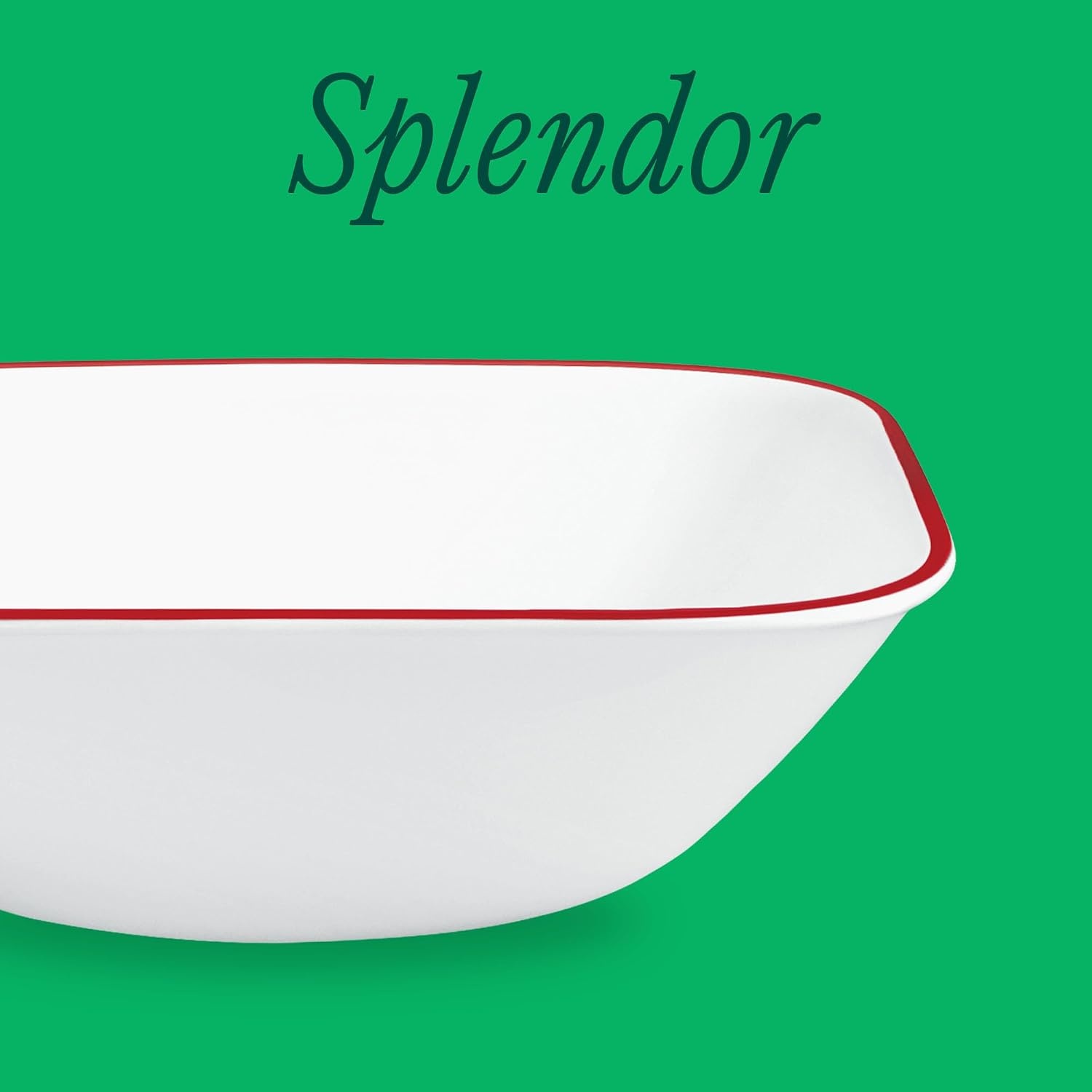 image:imageCorelle Vitrelle 6Piece 22Oz 625 Wide Cereal Soup Bowls Triple Layer Glass and Chip Resistant Lightweight Square Dinnerware Bowl Set SplendorRed Banded