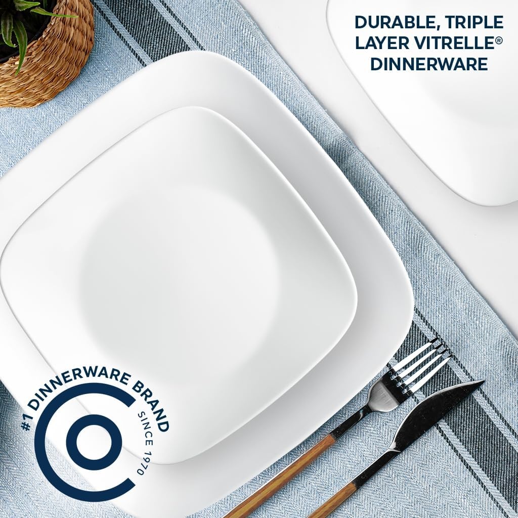 image:imageCorelle Vitrelle 6Piece 22Oz 625 Wide Cereal Soup Bowls Triple Layer Glass and Chip Resistant Lightweight Square Dinnerware Bowl Set SplendorWhite