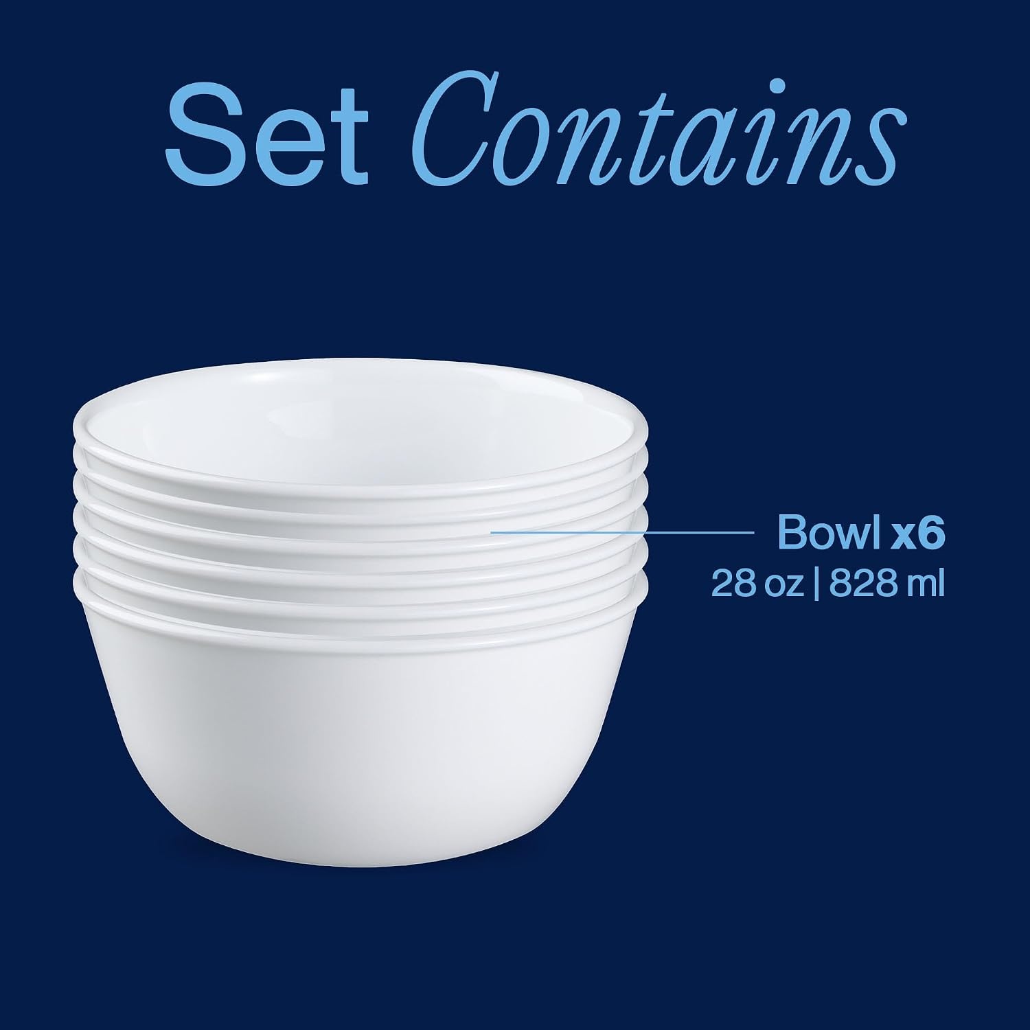 image:imageCorelle Vitrelle 6Piece SoupCereal Bowl Set Triple Layer Glass and Chip Resistant 18Oz Lightweight Round Bowls Winter Frost White6PC 28oz Bowls
