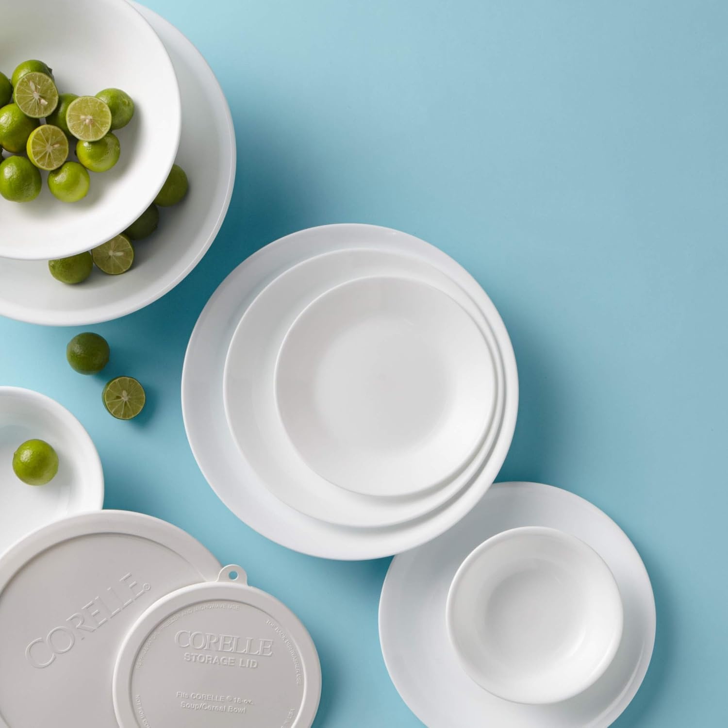 image:imageCorelle Vitrelle 78Piece Service for 12 Dinnerware Set Triple Layer Glass and Chip Resistant Lightweight Round Plates and Bowls Set Winter Frost WhiteWinter Frost White