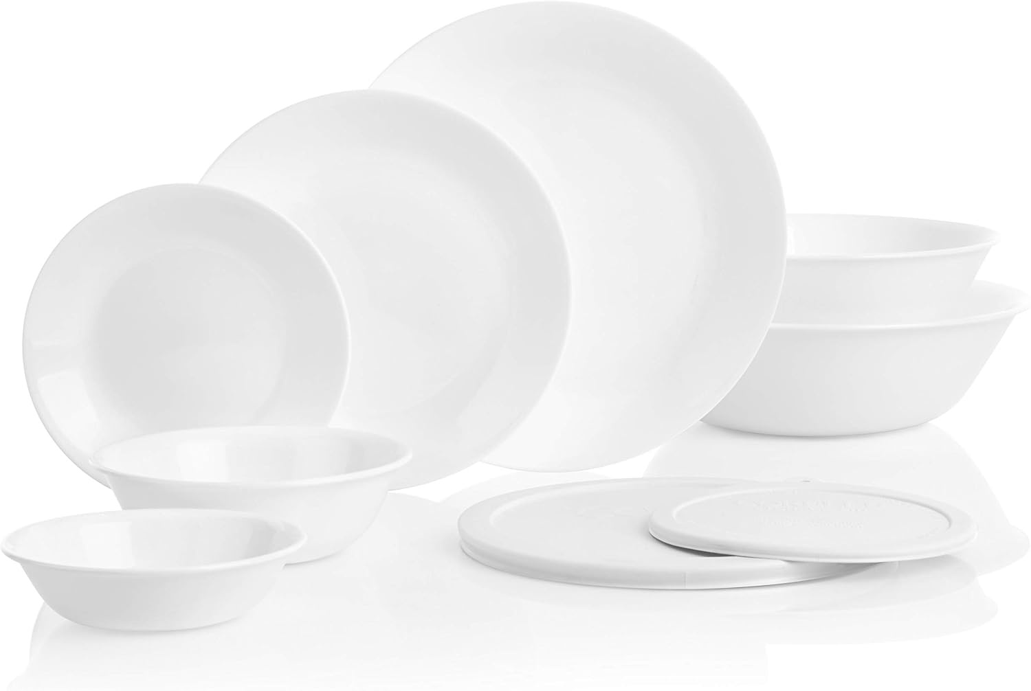 image:imageCorelle Vitrelle 78Piece Service for 12 Dinnerware Set Triple Layer Glass and Chip Resistant Lightweight Round Plates and Bowls Set Winter Frost WhiteWinter Frost White