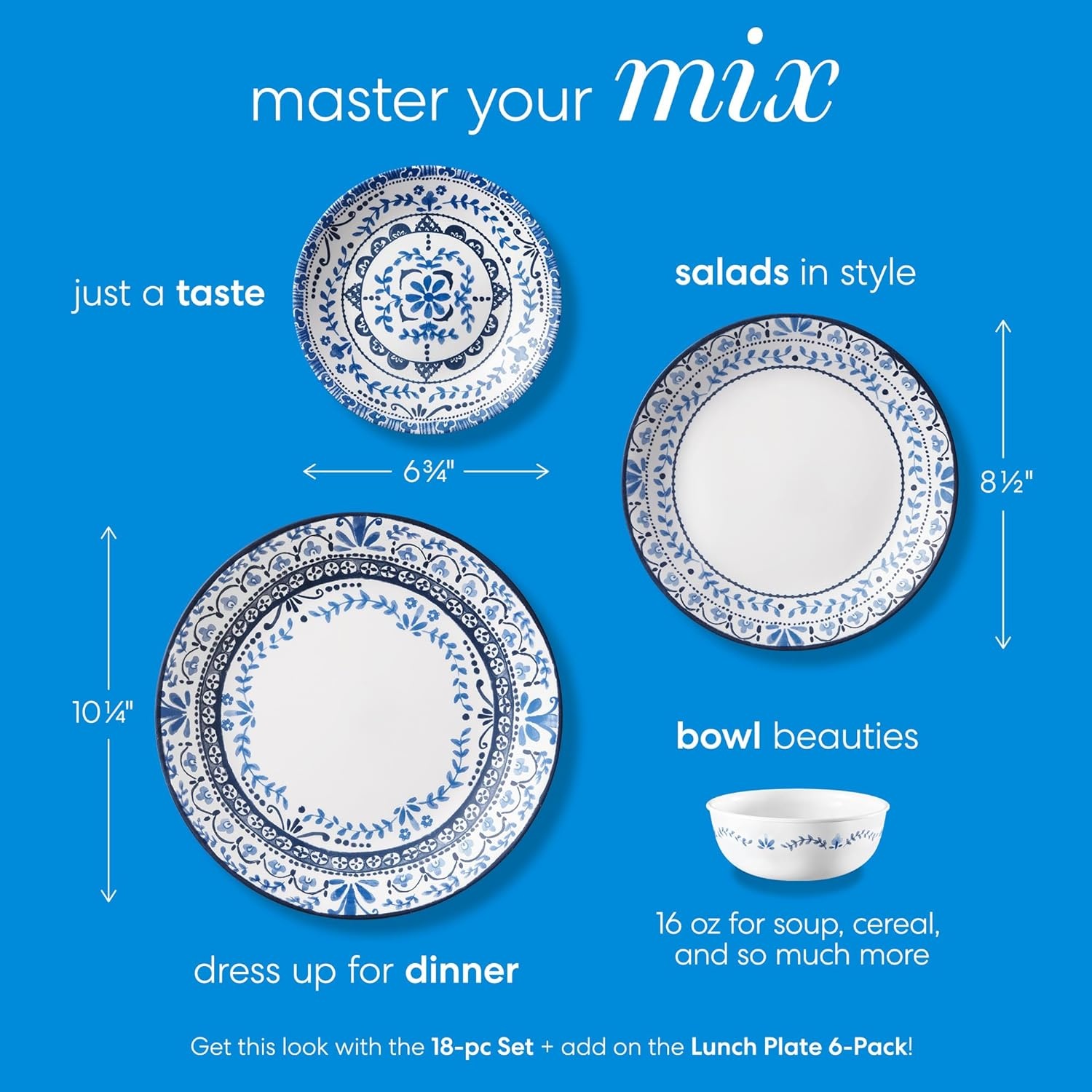 image:imageCorelle Vitrelle Salad Plates Set Triple Layer Glass and Chip Resistant 9Inch Lightweight Round Plates Portofino Caspian 6Piece675 Appetizer Plates