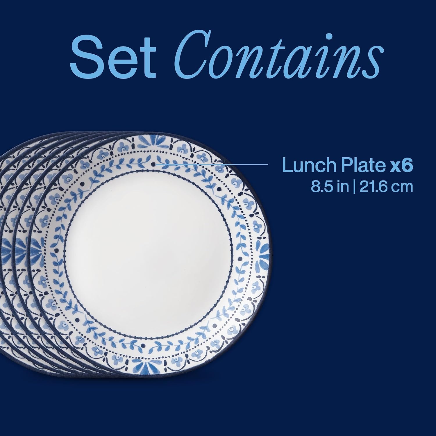 image:imageCorelle Vitrelle Salad Plates Set Triple Layer Glass and Chip Resistant 9Inch Lightweight Round Plates Portofino Caspian 6Piece85 Lunch Plates