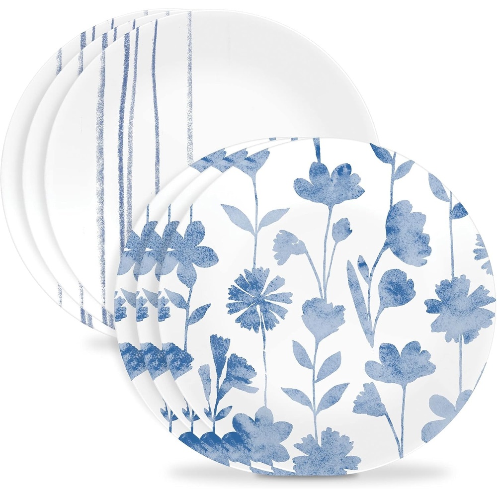 image:imageCorelle 6Piece 18oz Round Bowls Vitrelle Triple Layer Glass Perfect for Soup Cereal and Snacks Lightweight Chip and Scratch Resistant Microwave and Dishwasher Safe Botanical StripesBotanical Stripes