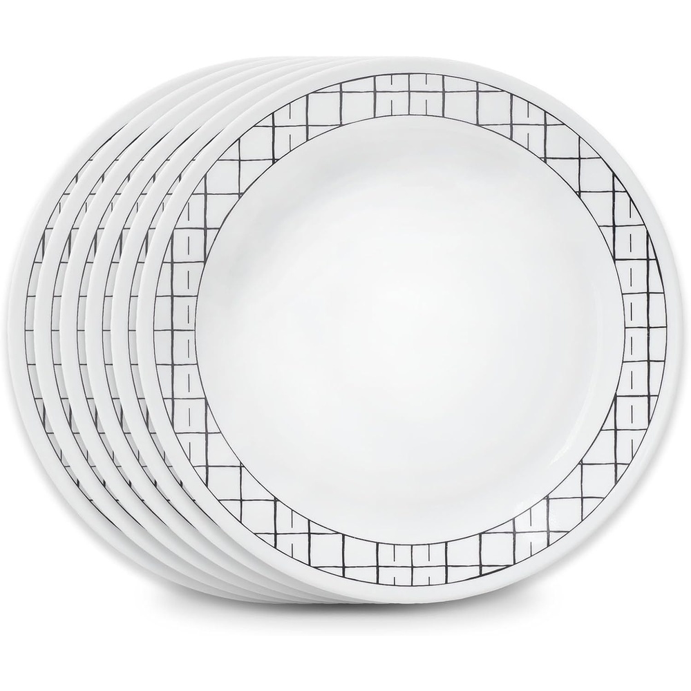 image:imageCorelle Delicate Grid 85 Lunch Plates Set of 6 Modern Geometric Vitrelle Glass Salad amp Lunch Plates Lightweight ChipResistant Dishwasher Microwave amp Oven Safe Made in USA