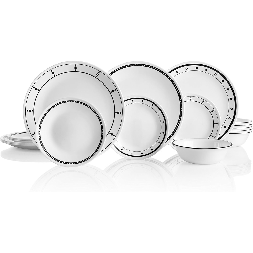 image:imageCorelle Modern Round 1025 Dinner Plates Set of 6 Lightweight ChipResistant Dishwasher Microwave amp Oven Safe Made in USABlackWhite