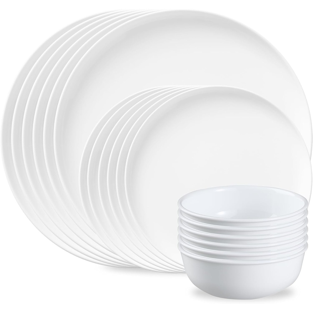 image:imageCorelle Modern Round 18Piece Dinnerware Set Service for 6 Lightweight ChipResistant Vitrelle Glass Plates amp Bowls Dishwasher Microwave amp Oven Safe Made in USA