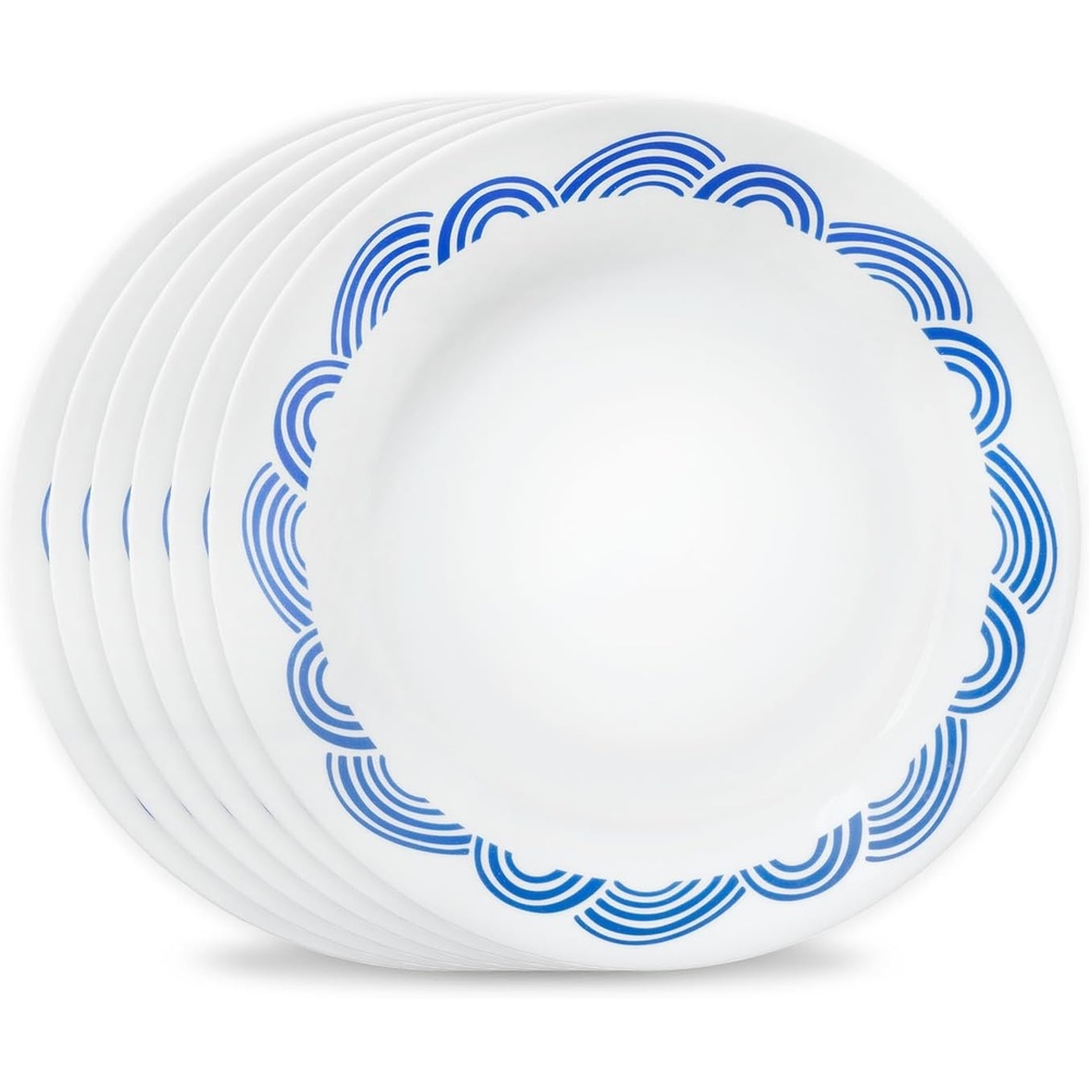 image:imageCorelle Rolling Waves 85 Lunch Plates Set of 6 Coastal Blue Vitrelle Glass Salad amp Lunch Plates Lightweight ChipResistant Dishwasher Microwave amp Oven Safe Made in USARolling Waves