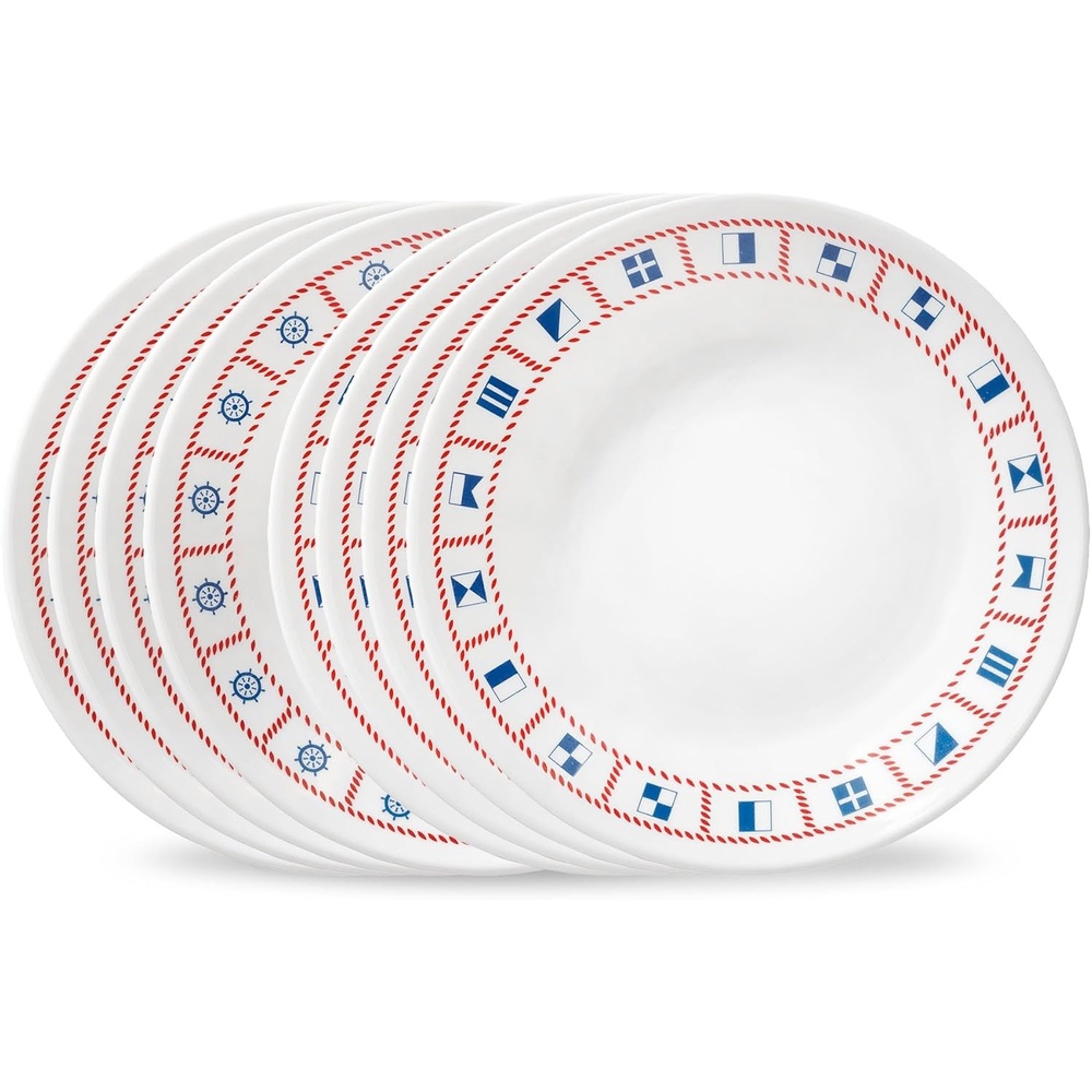 image:imageCorelle Sailing Away 675 Appetizer Plates Set of 8 Coastal Sailboat Vitrelle Glass Dessert amp Salad Plates Lightweight ChipResistant Dishwasher Microwave amp Oven Safe Made in USA