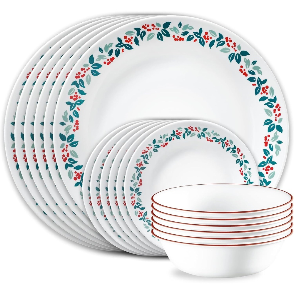 image:imageCorelle Vitrelle 18Piece Christmas Service for 6 Dinnerware Set Triple Layer Glass and Chip Resistant Lightweight Round Holiday Plates and Bowls Set Winter BerriesWinter Berries