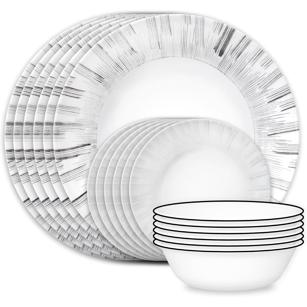 image:imageCorelle Vitrelle 18Piece Service for 6 Dinnerware Set Triple Layer Glass and Chip Resistant Lightweight Round Plates and Bowls Set PortofinoArica