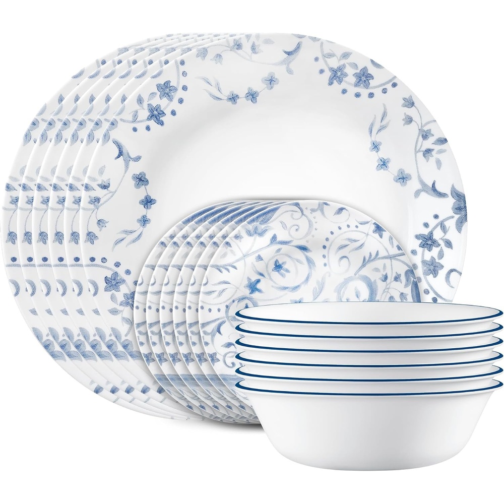 image:imageCorelle Vitrelle 18Piece Service for 6 Dinnerware Set Triple Layer Glass and Chip Resistant Lightweight Round Plates and Bowls Set PortofinoDarlington