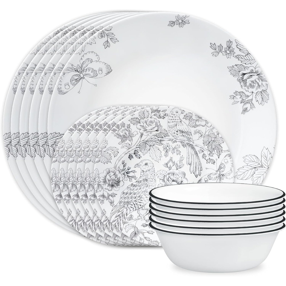 image:imageCorelle Vitrelle 18Piece Service for 6 Dinnerware Set Triple Layer Glass and Chip Resistant Lightweight Round Plates and Bowls Set PortofinoFrancheska