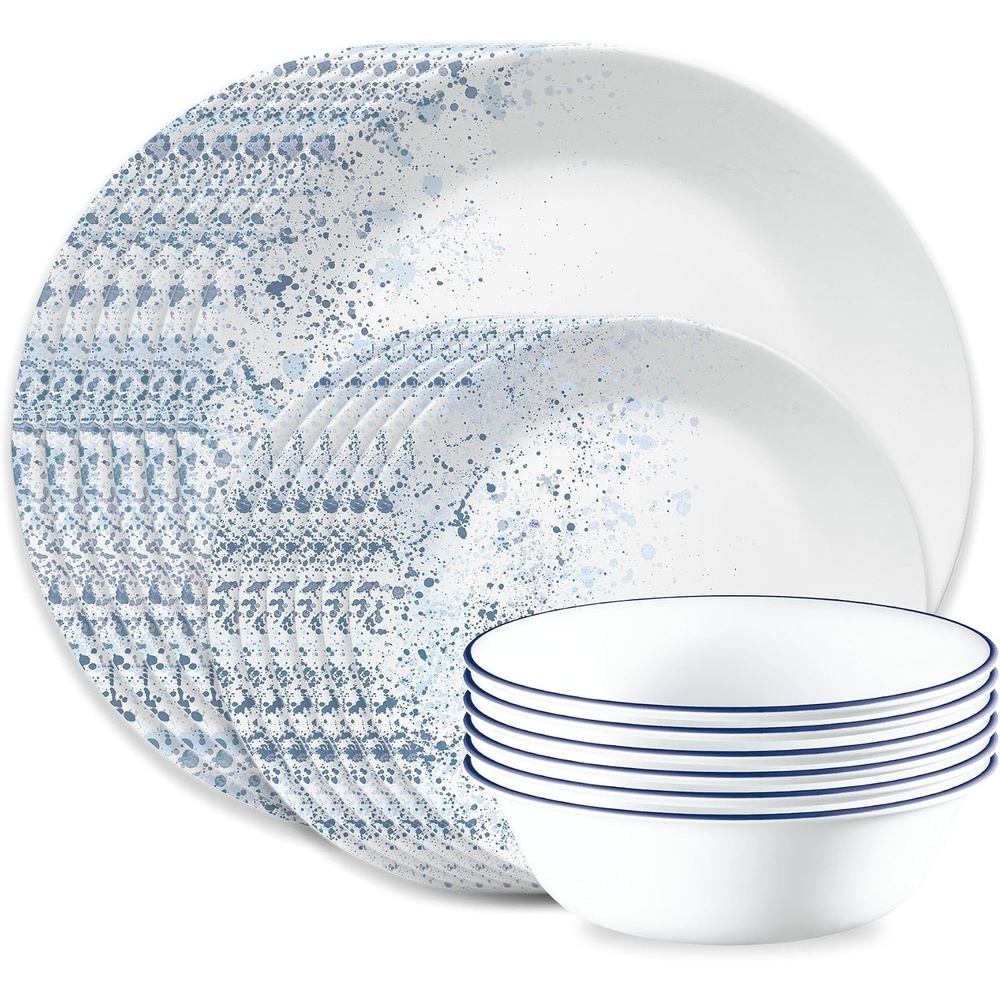 image:imageCorelle Vitrelle 18Piece Service for 6 Dinnerware Set Triple Layer Glass and Chip Resistant Lightweight Round Plates and Bowls Set PortofinoIndigo Speckle